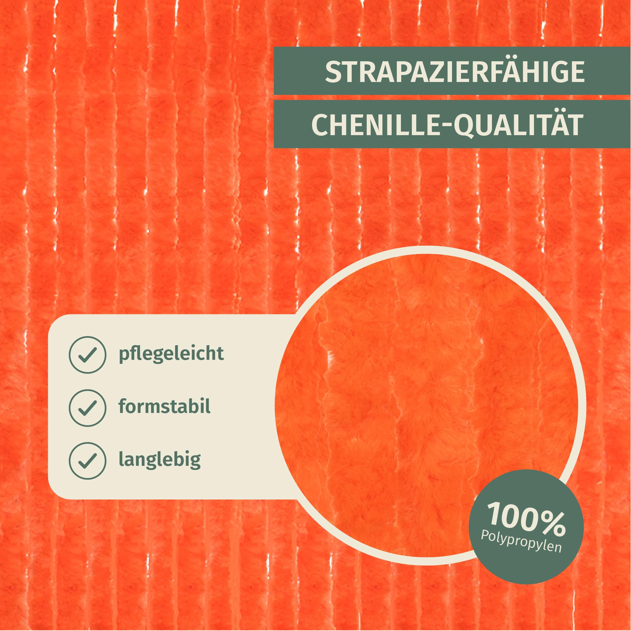 Moritz Rideau de porte en chenille - 90 x 200 cm - Orange - Moustiquaire - Pour camping, caravane