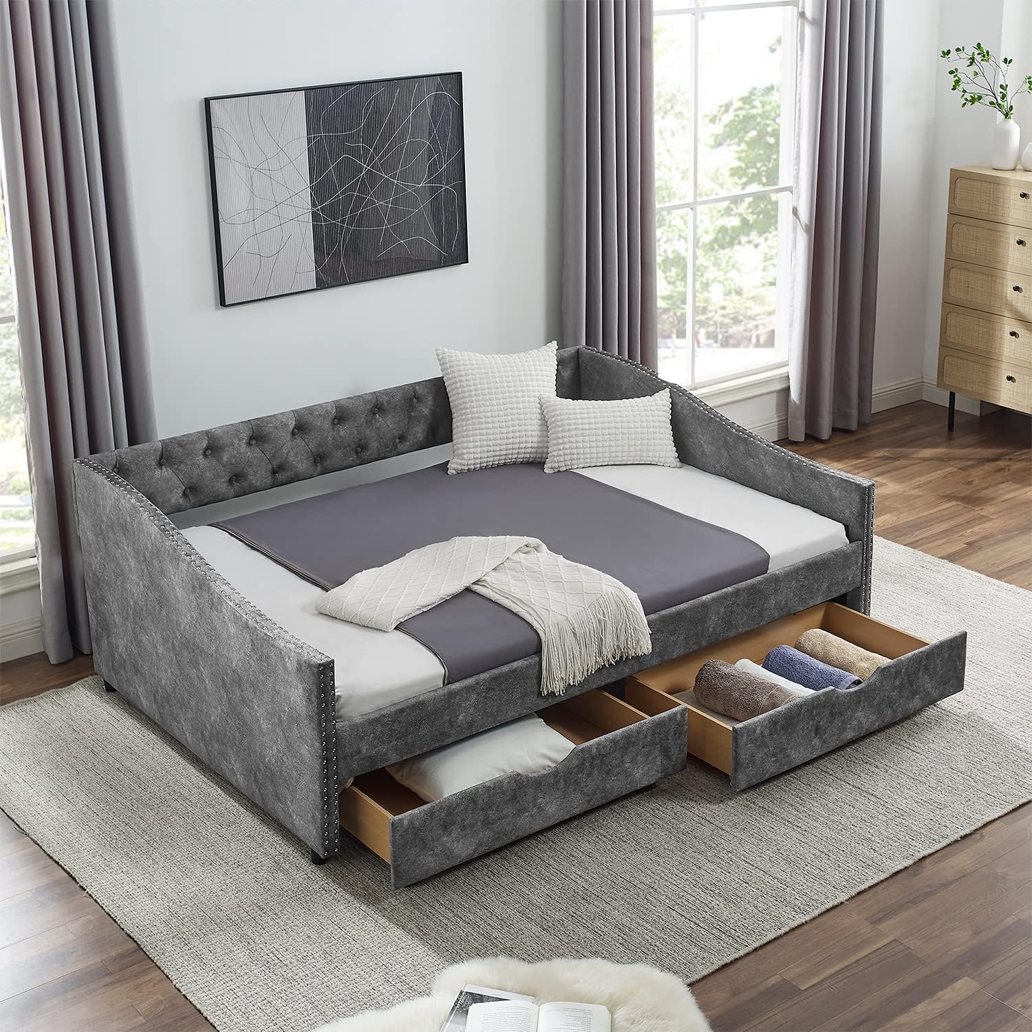 DNYN Full Daybed with Storage - Tufted Sofa Bed
