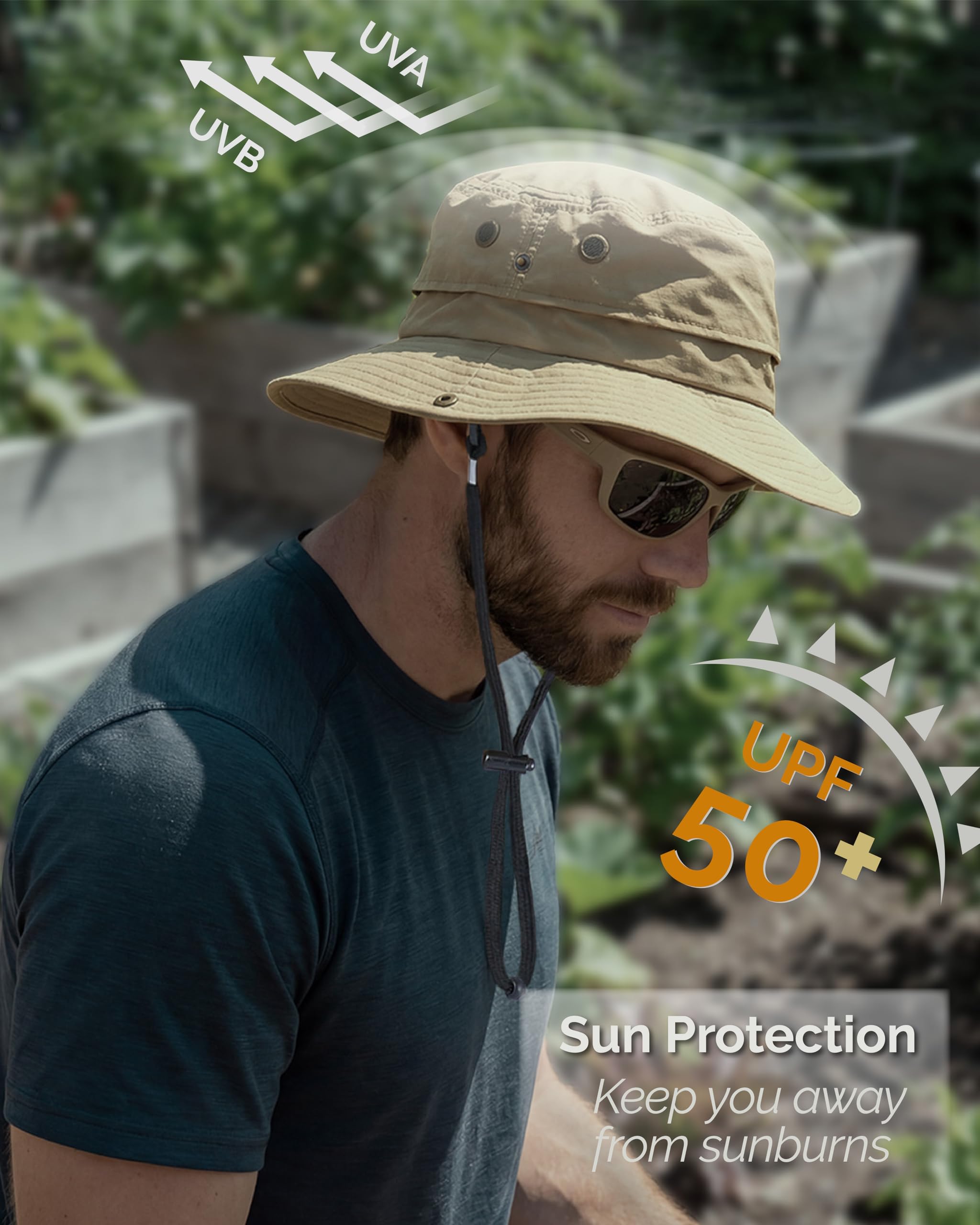 Hat Hut Mens Waterproof Bucket Rain Hat, UPF50+ Sun Hat, Wide Brim, Packable, All-Weather Outdoor Hiking Fishing Hats - 4