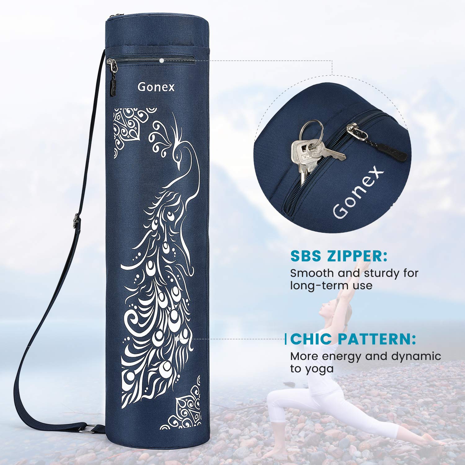 Gonex Borsa per Tappetino Yoga, Esercizio Completo con Cerniera Borsa per Tappetino Yoga Durevole Tessuto Oxford Resistente all'Acqua con 2 Tasche Cargo, Tracolla Regolabile Extra Larga