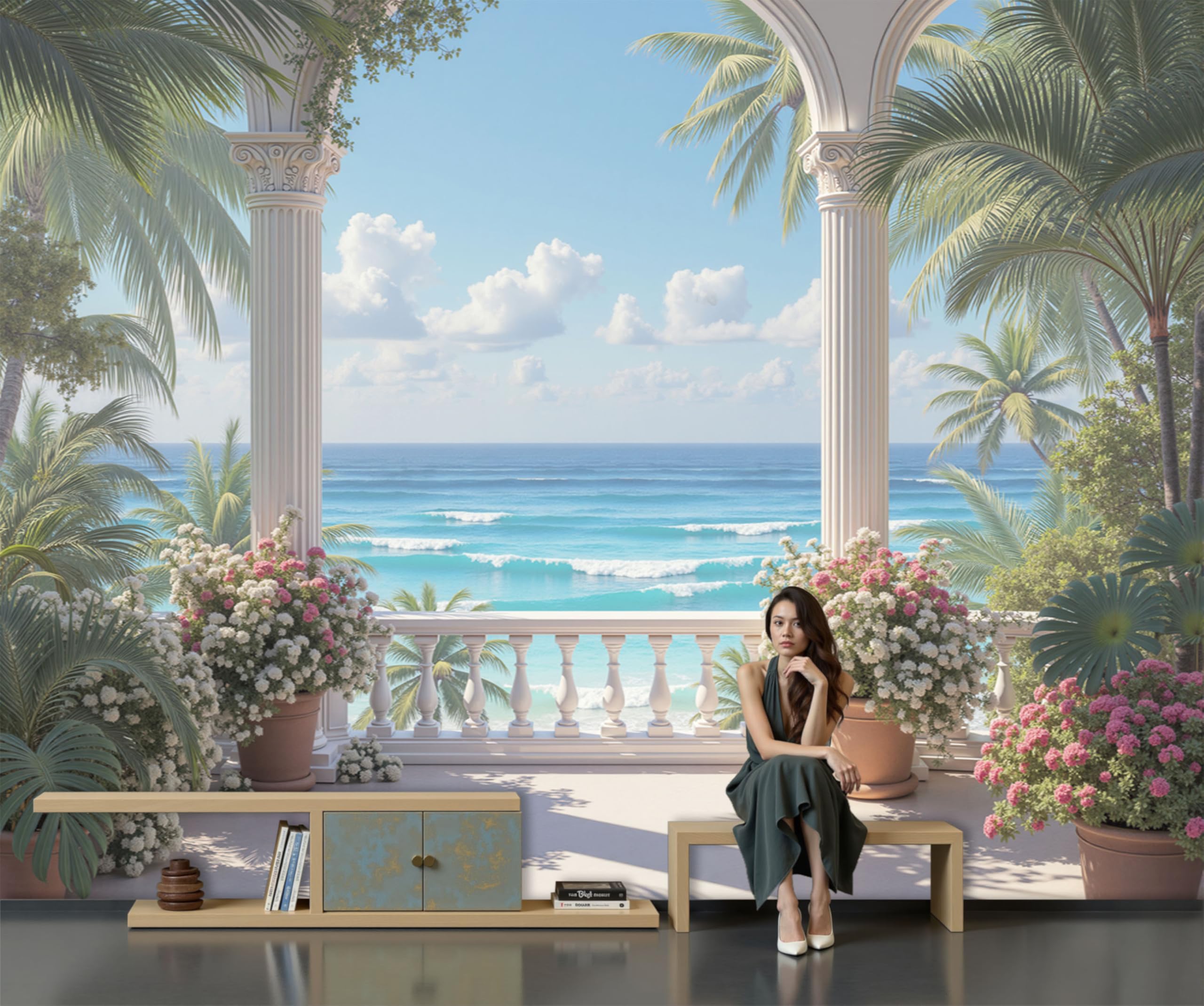 Papier peint arche méditerranéenne pour une ambiance de vacances au salon