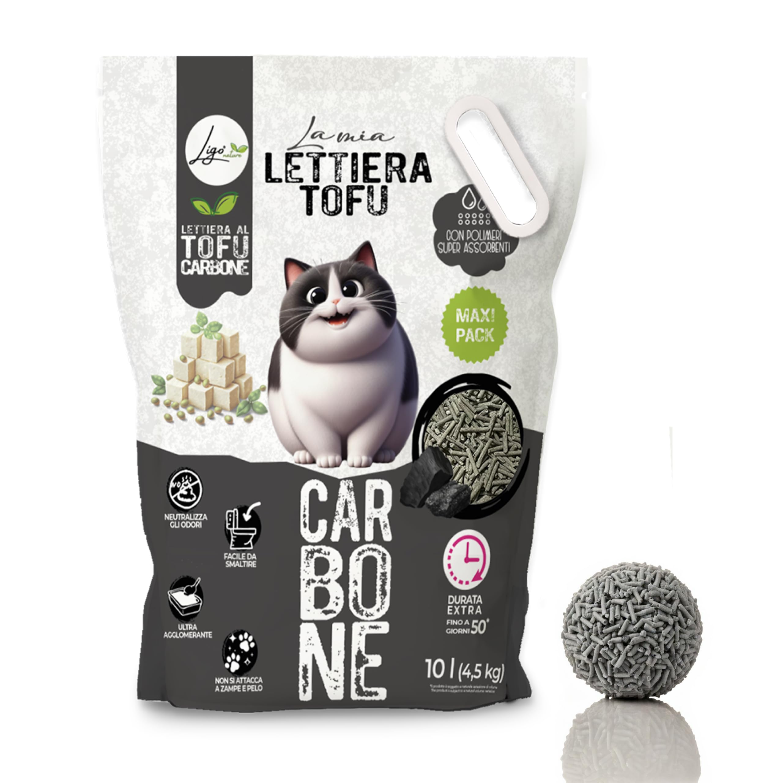 Ligo Nature Lettiera gatto | con carboni attivi| ecologica| ultra assorbente|assorbimento rapido|controllo degli odori|10l