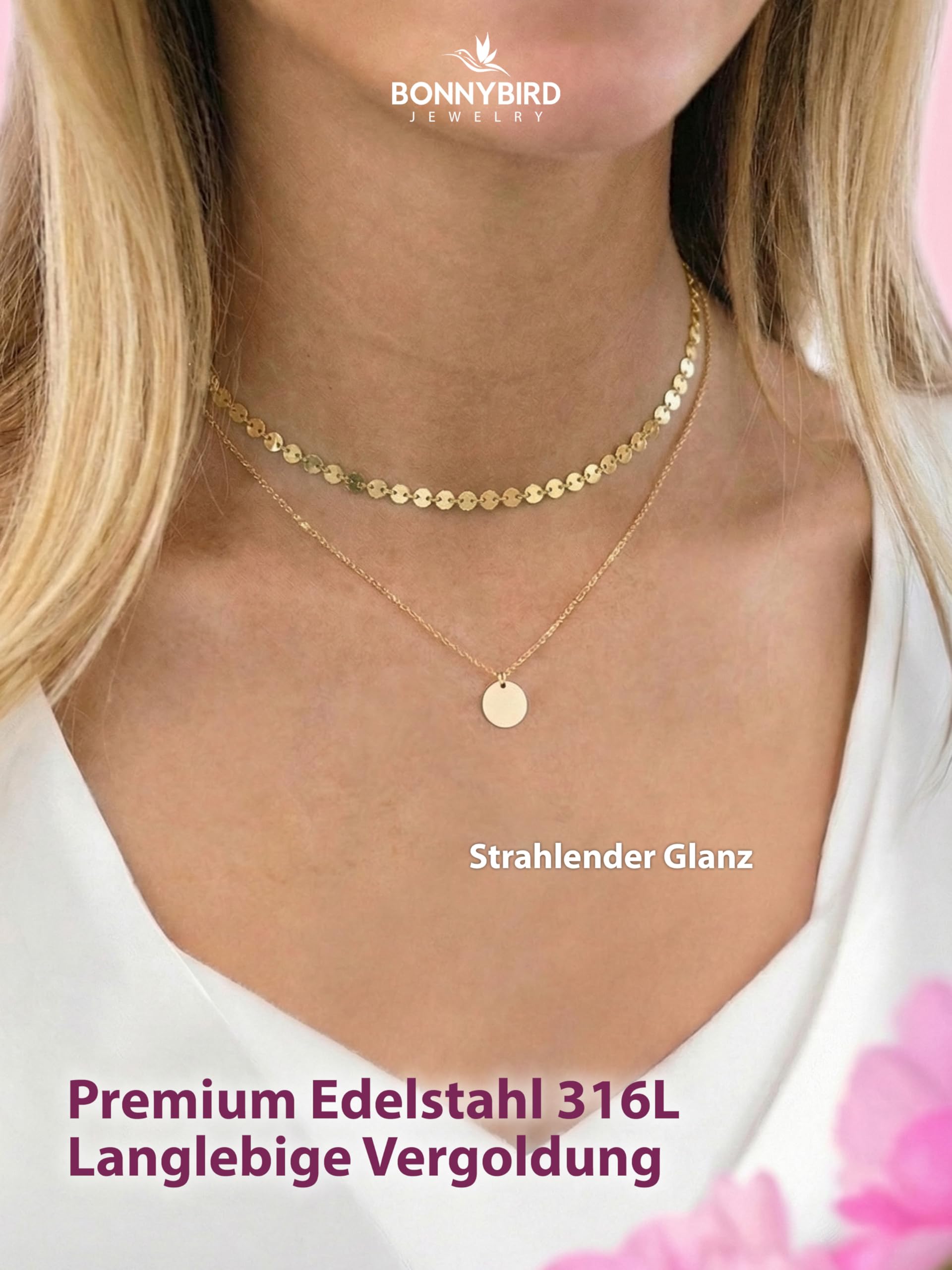 BONNYBIRD® Wasserfeste Edelstahl Boho Halskette Damen in Silber, Gold & Roségold, 100% Wasserfest & Hautverträglich BonnyBoho