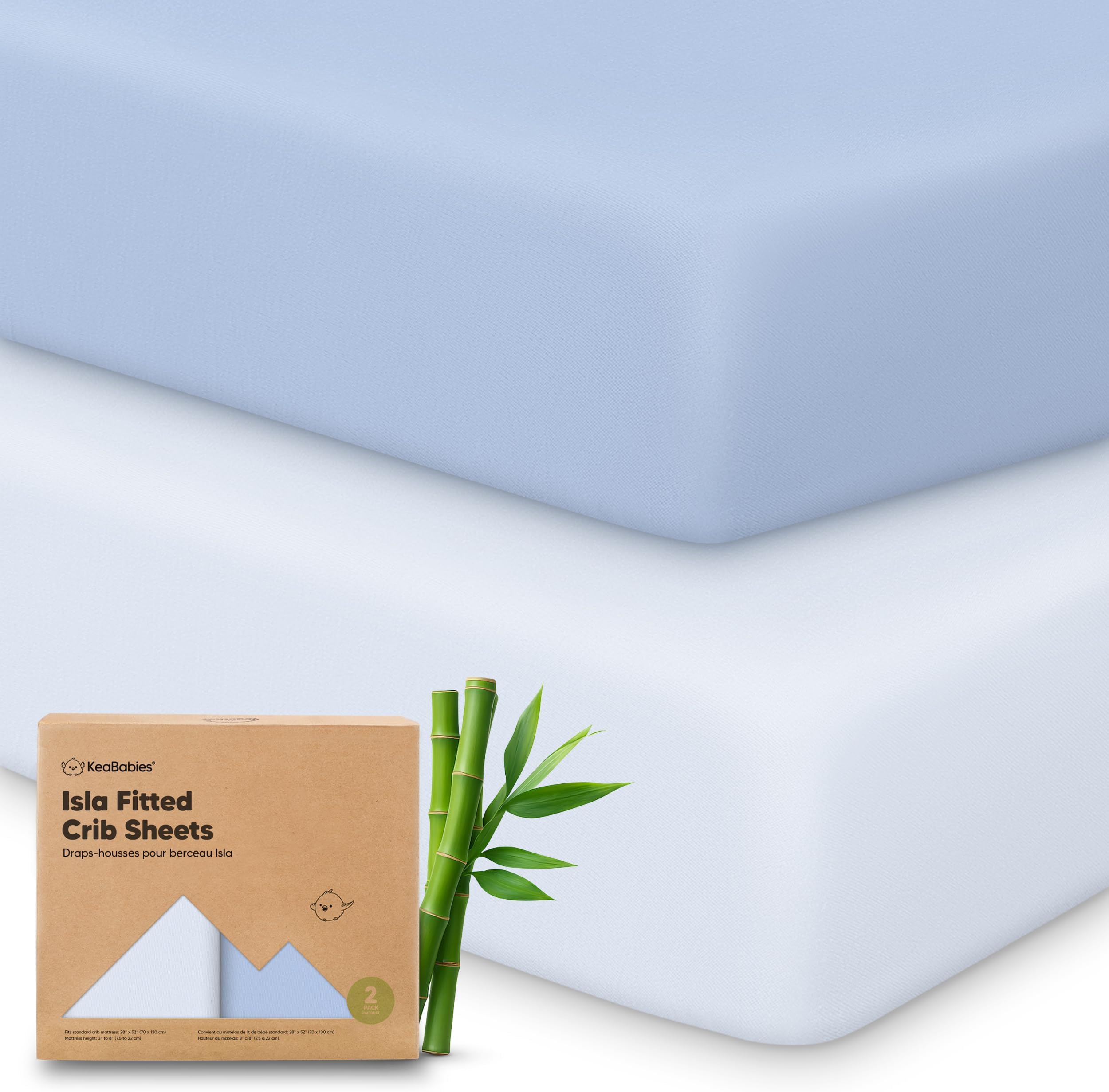 KeaBabies 2-Pack Baby Crib Sheets for Boys, Girls - 52x28 Viscose Derived from Bamboo Toddler Bed Sheets Neutral, Fitted Crib Mattress Cover for Standard Baby Bedding, Soft & Cozy (Blue Flax)