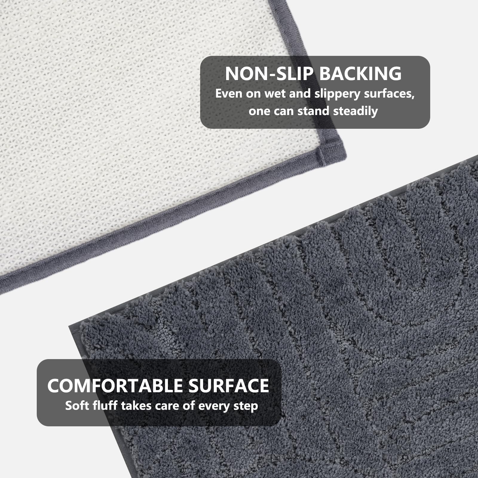 Homcomodar Juego de 3 alfombras de baño de microfibra suave, antideslizantes, lavables, absorbentes de agua y en forma de U, para ducha, inodoro y bañera (gris oscuro)