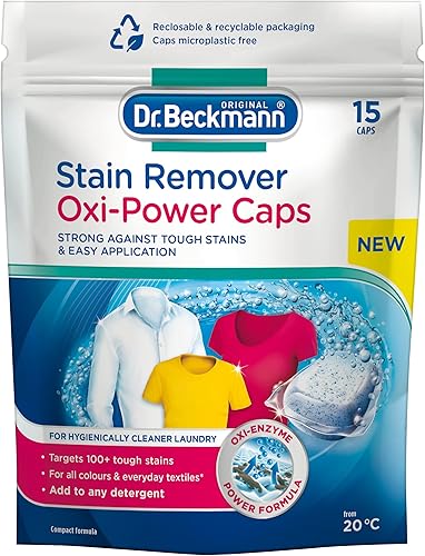 Dr. Beckmann Tapones Oxi Power Remover | Elimina las manchas difíciles | Tapas prácticas y listas para usar | tanto para lavado a máquina como para