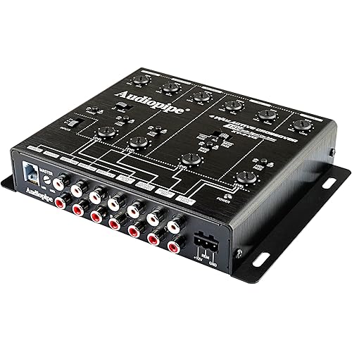 Audiopipe 4-Way Active Crossover (XV-4-V15), Multiplier Switch, Compact, Power LED Indicator, Subwoofer Bass Boost, Custom Installation, Remote Bass Knob