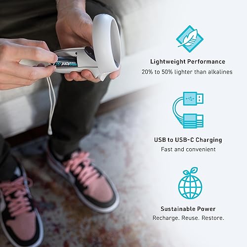 Miniatura 3 de Pilas AA recargables USB de Pale Blue, iones de litio de 1.5 V 1700 mAh, carga 1.5 horas, más de 1000 ciclos, cable de carga USB-A a USB-C 4 en 1,