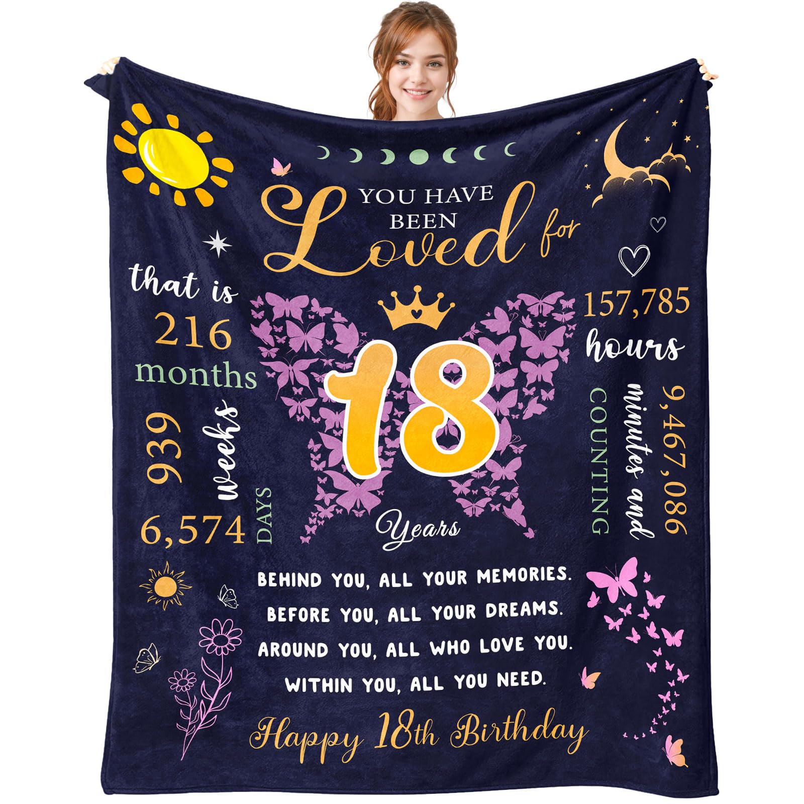Paihvcn 18th Birthday Gifts for Girls, Gifts for 18 Year Old Girl, 18 Year Old Girl Birthday Gifts, Happy 18th Birthday Gifts for Daughter, 18th Birthday Decorations for Girls Throw Blanket 60