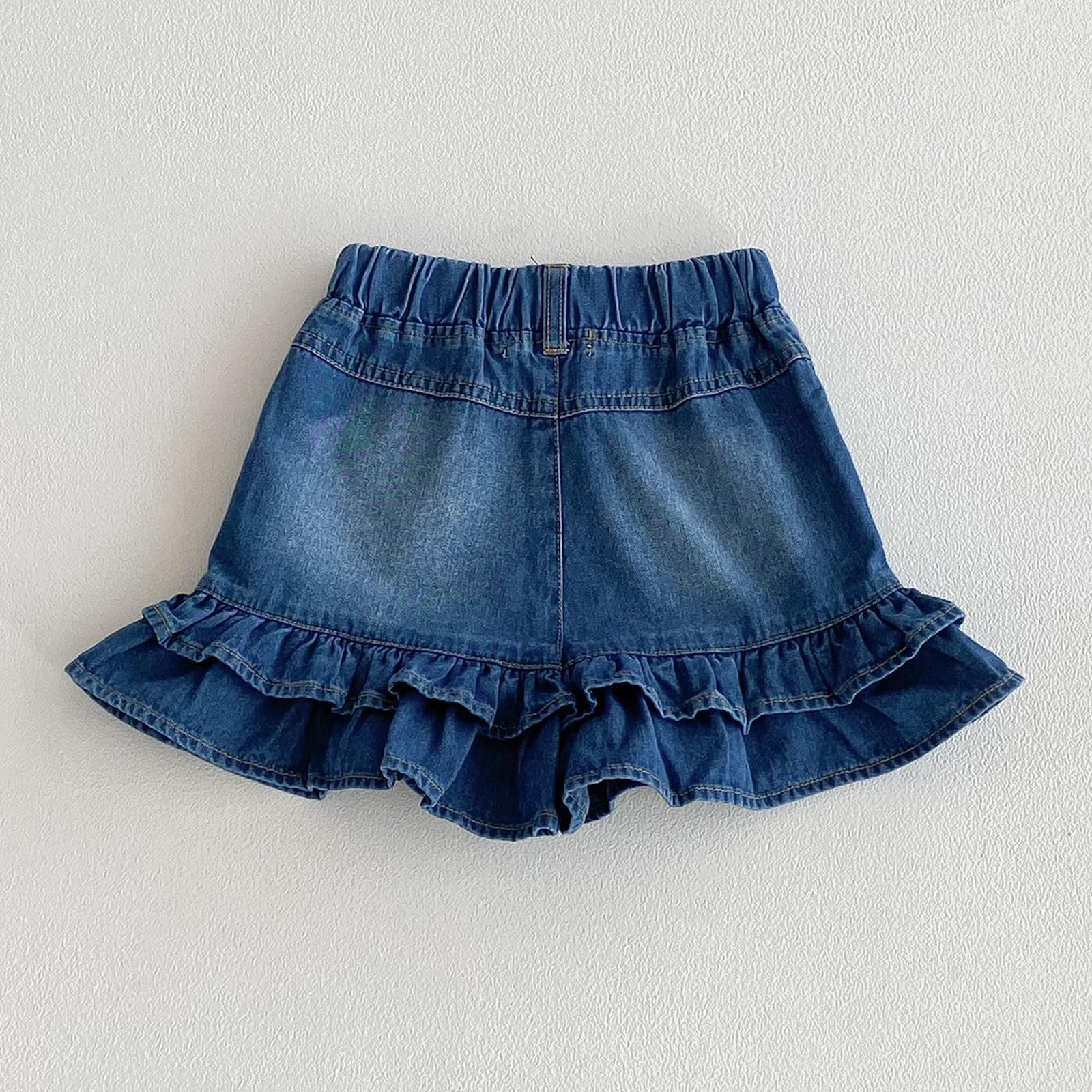 Pantalones cortos de mezclilla para niñas, 2 capas con volantes de encaje para niños, falda de entrenamiento de moda, pantalones cortos para verano, playa, deportes