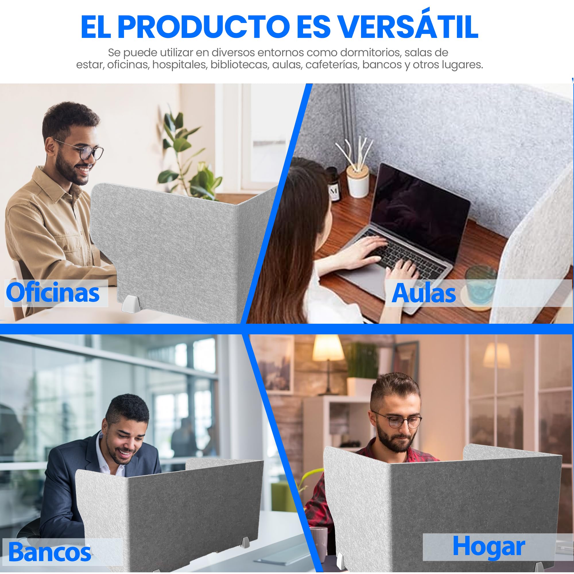 Separador de escritorio ReFind Pro. Reducción de ruido acústico y pantalla plegable para privacidad. Organizador de oficina independiente. Para escritorio de oficina, escuela y trabajo desde casa