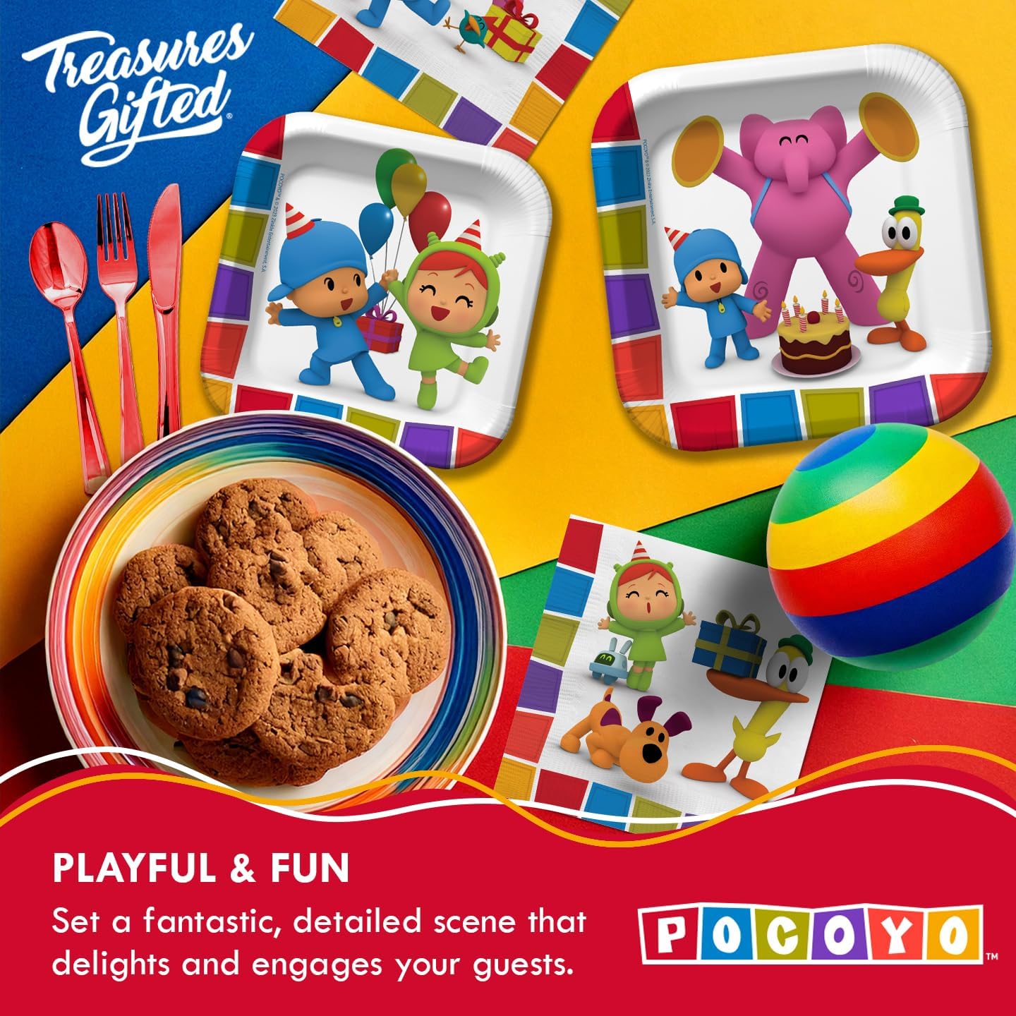 Treasures Gifted Officially Licensed Pocoyo Birthday Party Decorations Serves 16 Guests - Dinnerware Starter Set Pocoyo Party Supplies - Pocoyo Party Decorations - Pocoyo Plates & Napkins