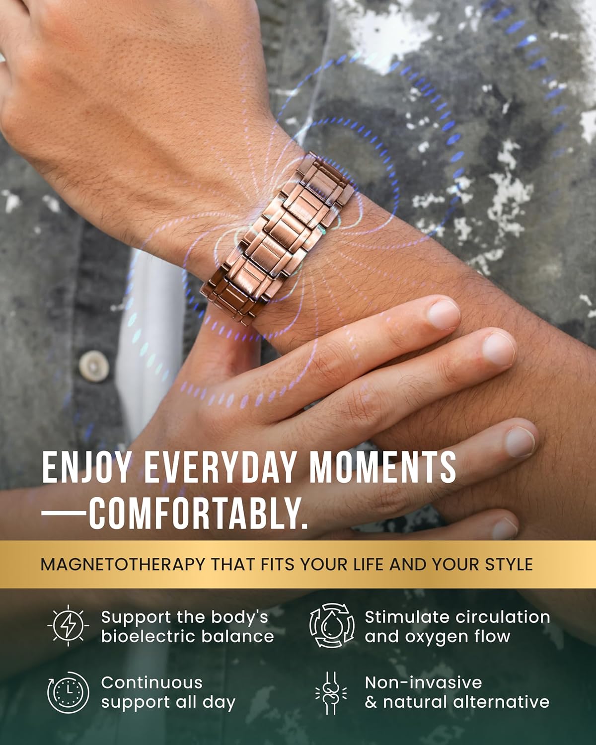 MagnetRX® 3X Strength Copper Bracelet – 99.9% Pure Copper Bracelets for Men with Magnets – Premium Fold–Over Clasp and Adjustable Length with Included Sizing Tool (Stealth) - Image 3