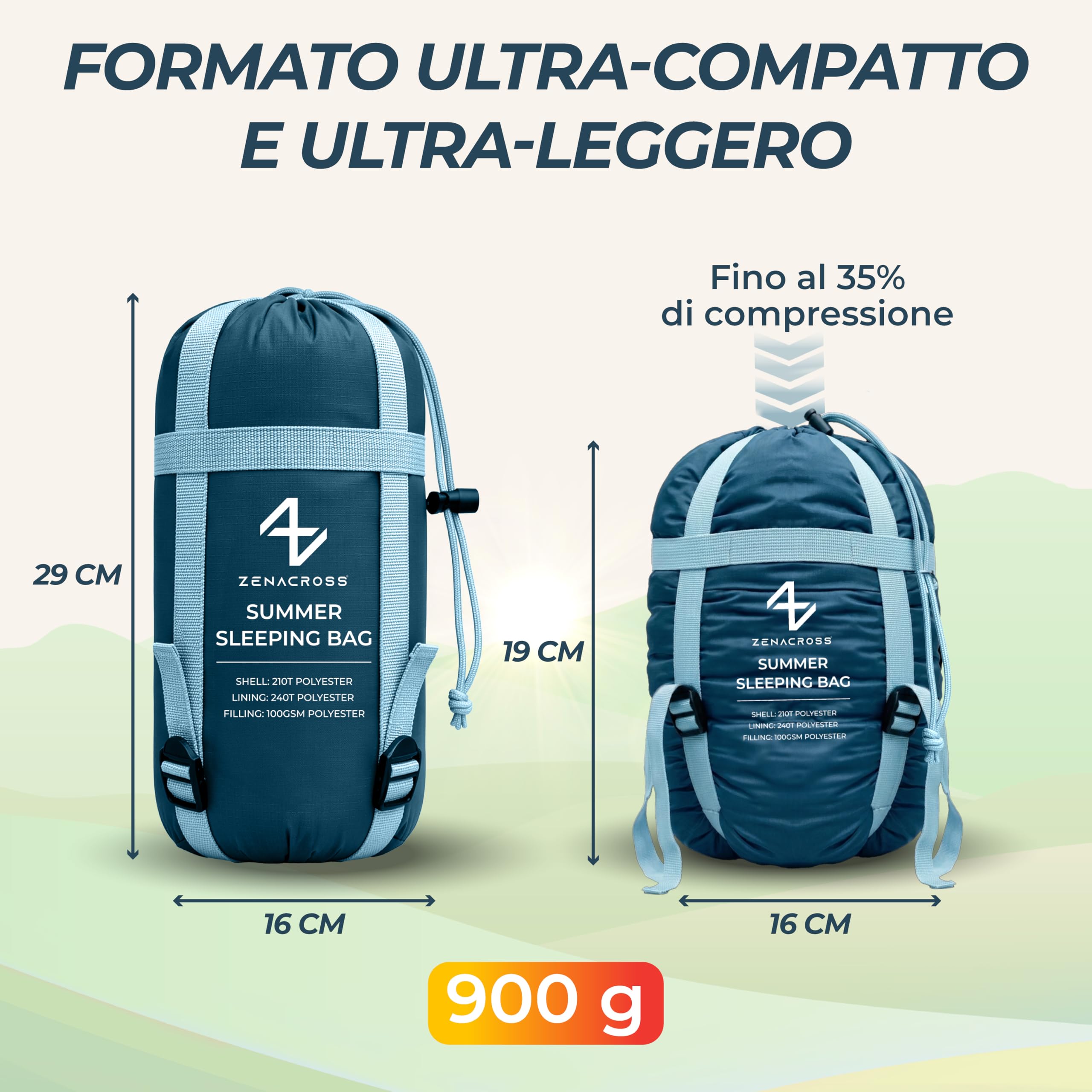 Sacco a Pelo Estivo - Sacco a Pelo Compatto & Ultra Leggero (900g) per Campeggio, Attività all'aperto e Festival