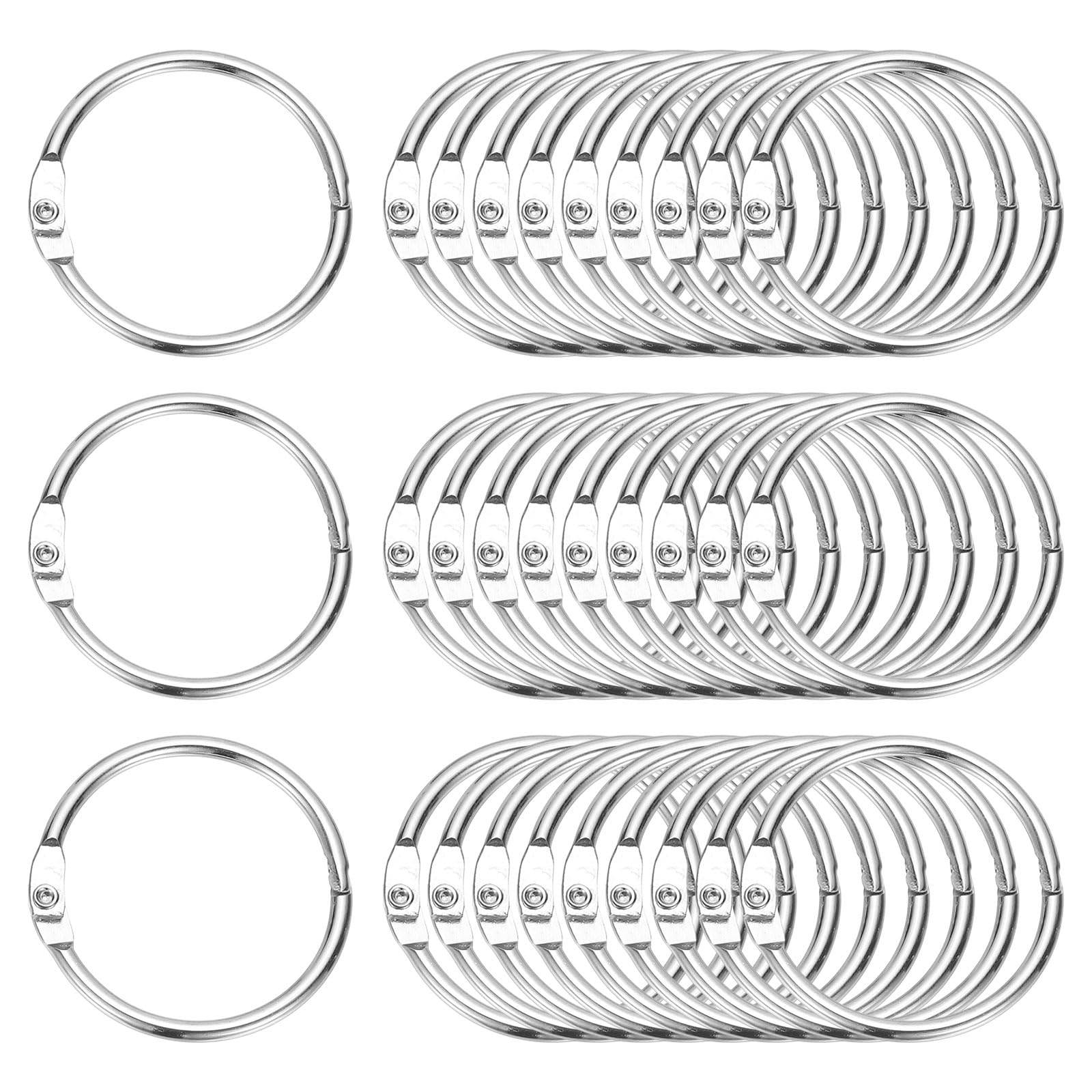 PATIKIL 1.3" x 1.5" Loose Leaf Binder Rings, 60 Pcs Metal Book Rings Nickel Keychain Ring for Paper Index Cards Flash Card Notebook Rings Office Home Book Binder, Silver Tone