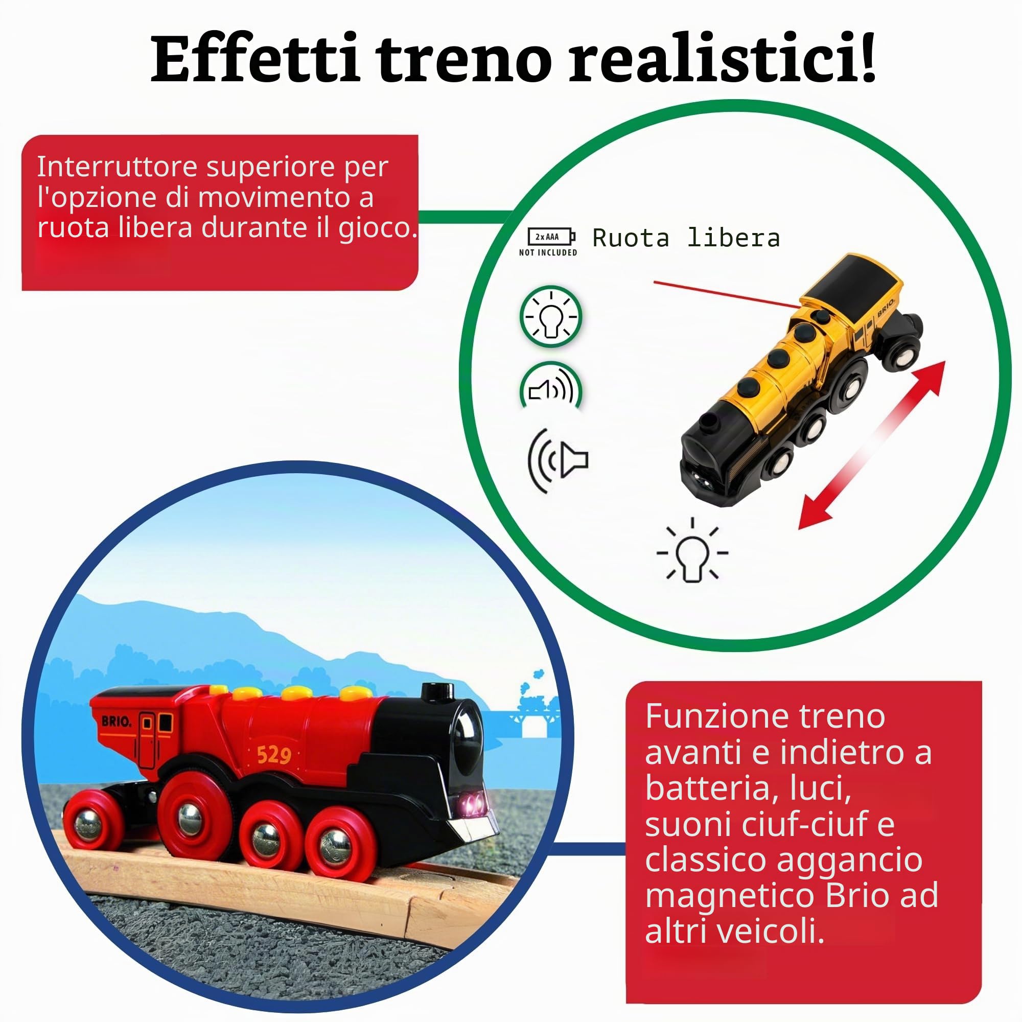 BRIO Grande Locomotiva Dorata con Azioni, Treni, Vagoni, Veicoli di BRIO Wolrd, Età Raccomandata 3+, Gioco per Bambini, ‎33630