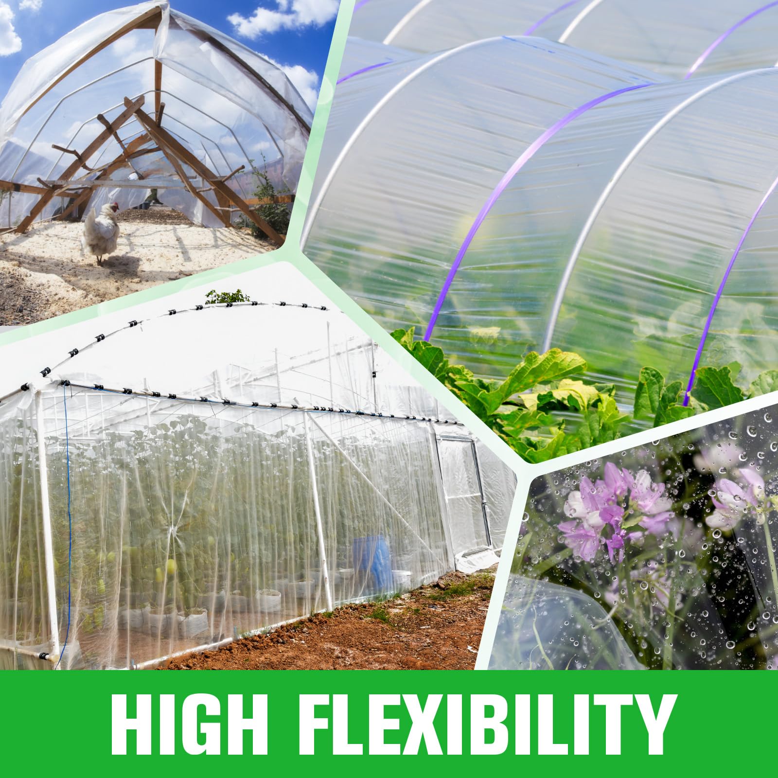 Vevitts Película de plástico para invernadero, lámina de plástico de invernadero de 6 mm de grosor, película de polietileno transparente resistente a los rayos UV para jardinería, agricultura,