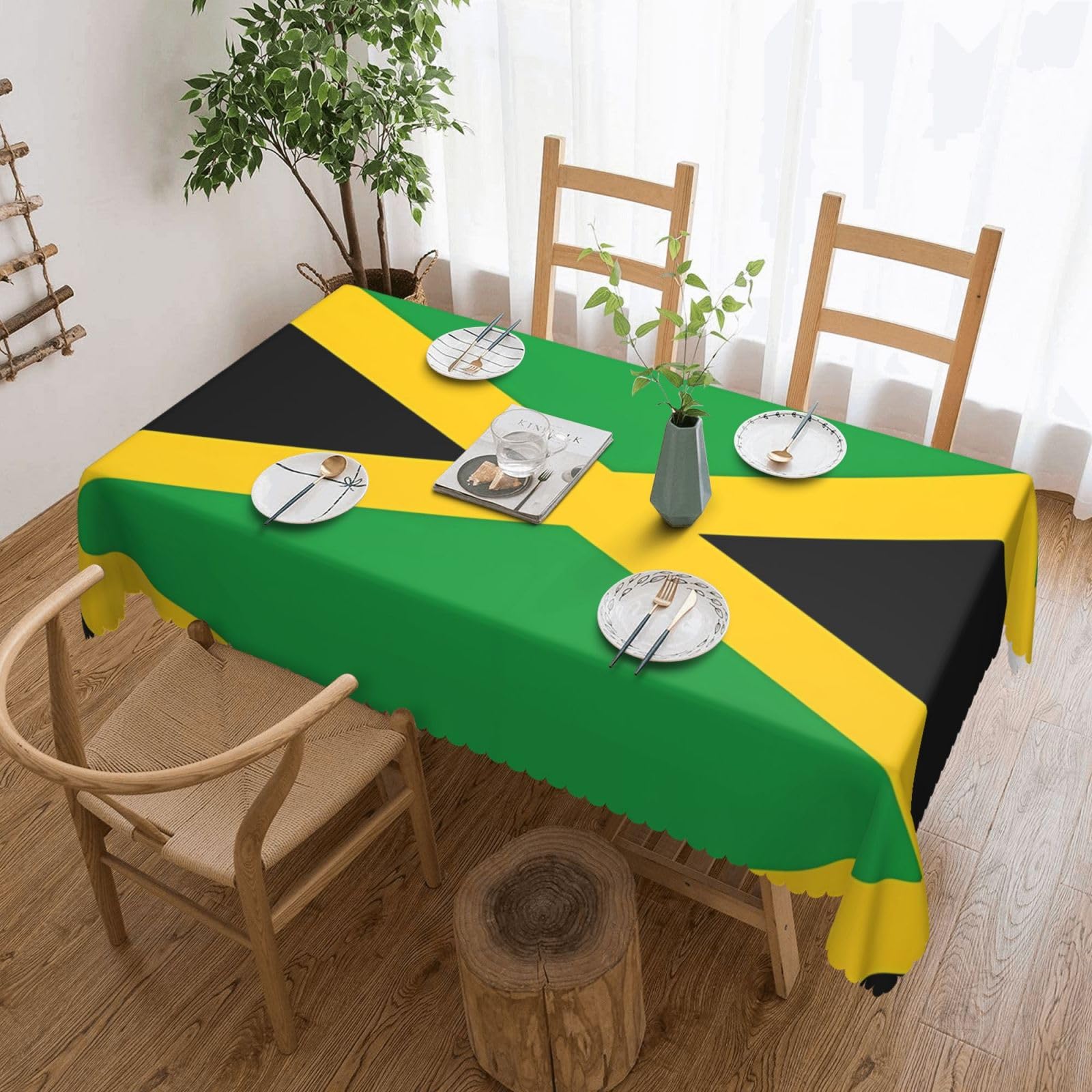 Rldobofe Jamaica Flag Rectangle Tablecloth Waterproof Table Cloth Table Cover Tablecloth For Kitchen Dinning Wrinkle-Fre Rectangle Table Cloth For Wedding Party 54"X72"