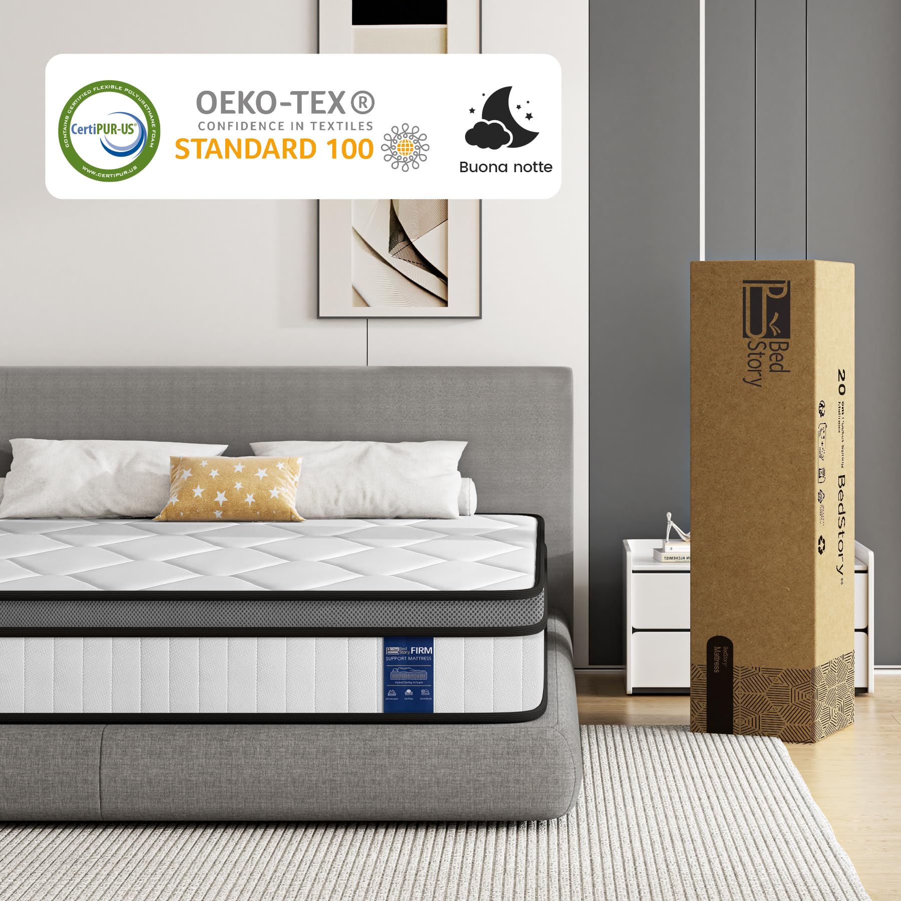 BedStory Materasso Singolo 120x190CM, Altezza 20cm con certificazione OEKO-TEX,Materasso Insacchettate Indipendenti,Materassi a Molle e Schiuma, Elevata Traspirabilità