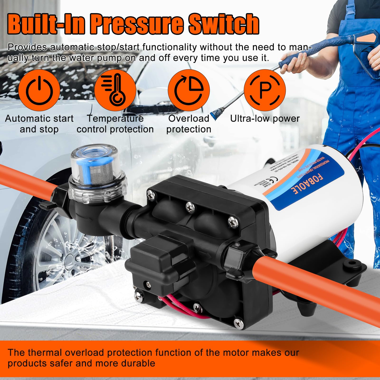 Autocebante de Diafragma, 12V Bomba de Agua y Bombas de Diafragma Neumática, DC 70PSI 5.5GPM Bomba Industrial Autocebante de Presión de Agua, Bombas de Agua para Vehículos RV y Autocaravana