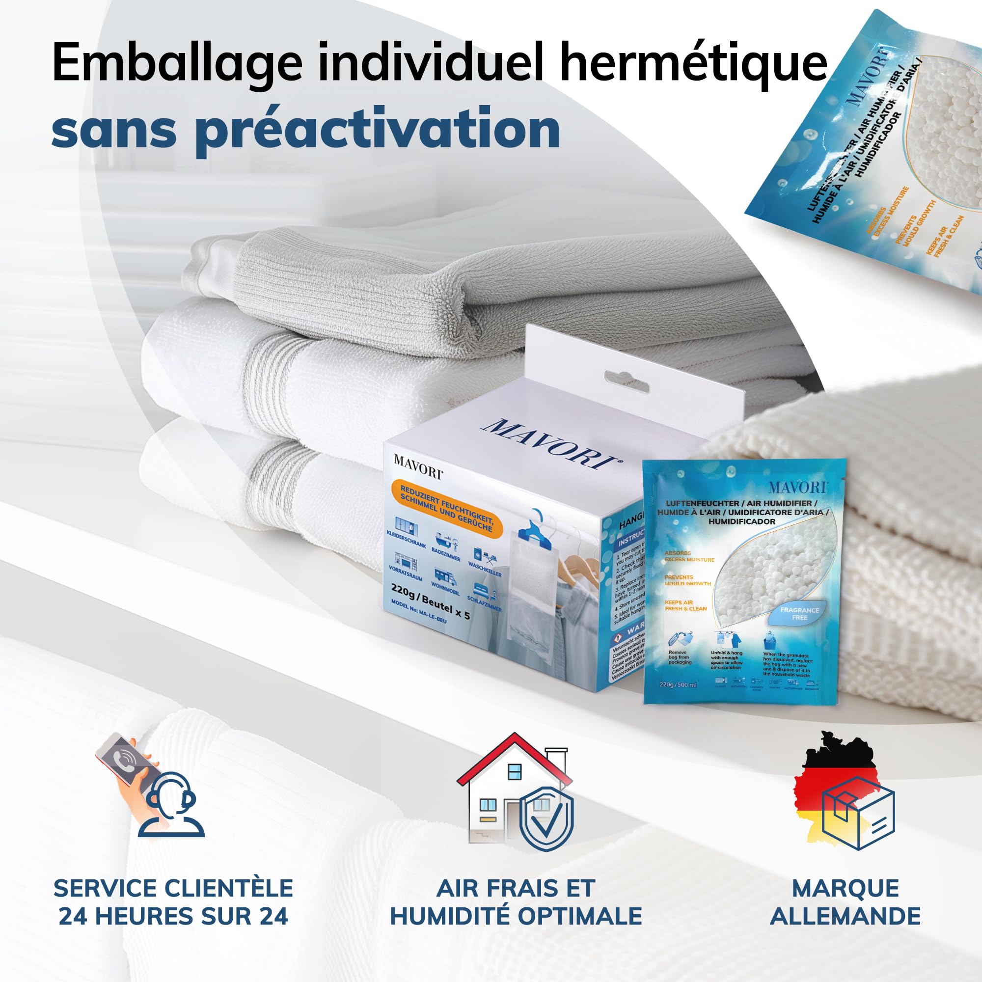 Lot de 10 déshumidificateurs XL à suspendre I sacs déshumidificateurs I déshumidificateur armoire et absorbeurs d'humidité pour pièces contre l'humidité, les moisissures et les odeurs