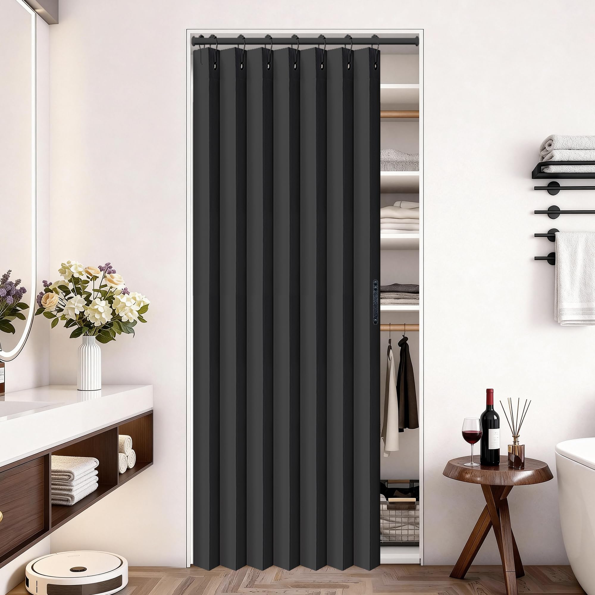 Vatge Closet Door Curtain Room Divider Drapes, Pleated Folding Style Curtains for Doorways Curtain for Bedroom Without Door,1 Panel with Tieback, W39