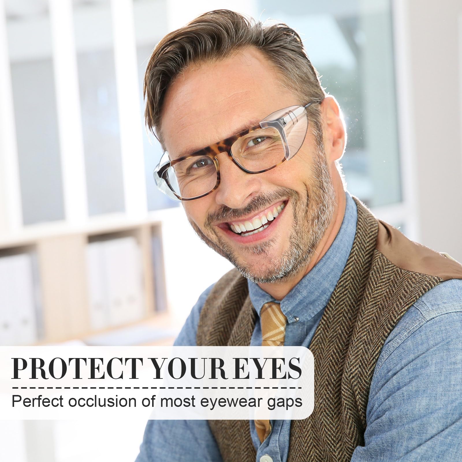 Tellegloww Gafas de seguridad, protectores laterales, protectores laterales para gafas, universales