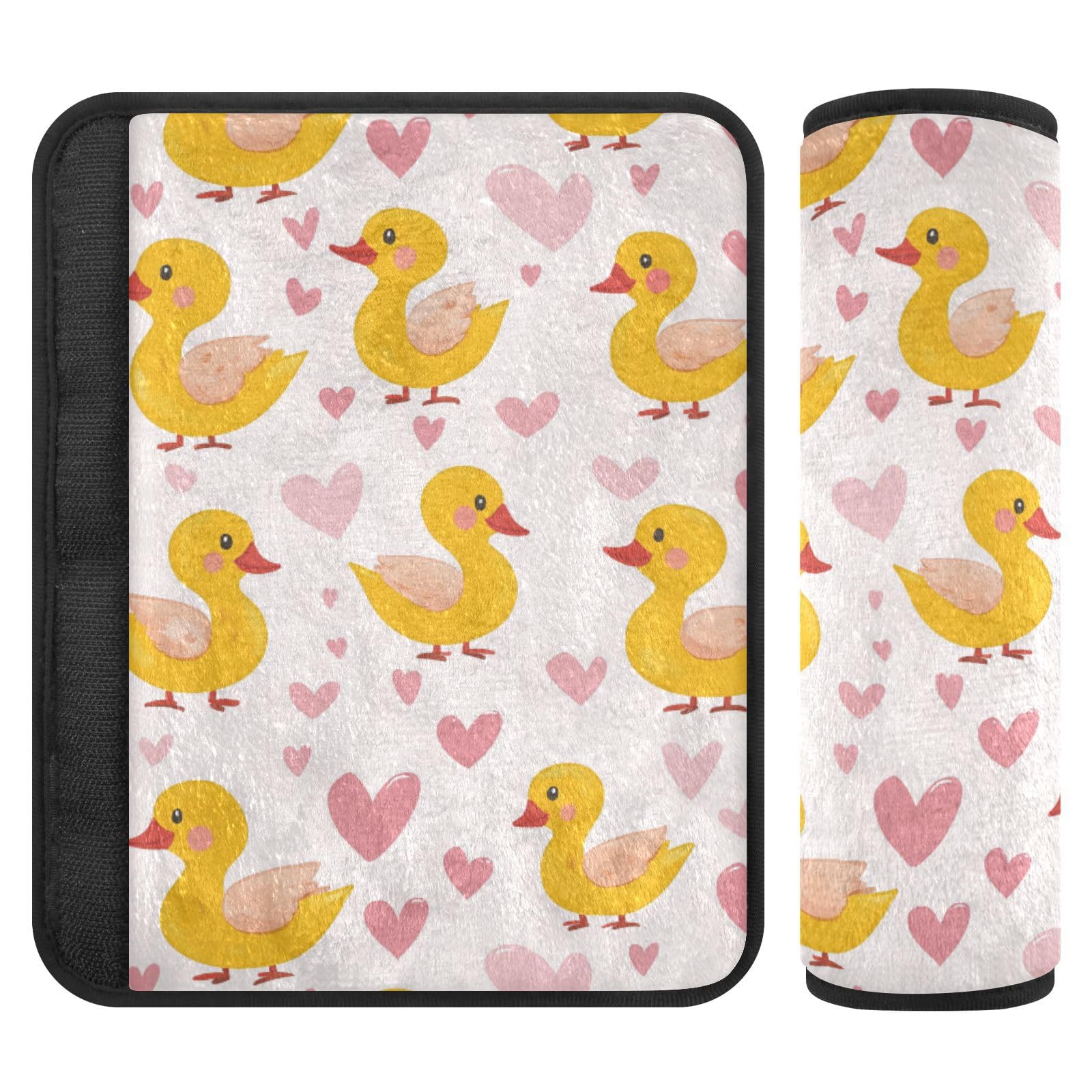 Seat Belt Covers 2 Pack Yellow Ducks Car Seat Strap Covers Super Soft Pink Hearts Car Seat Neck Cover for Boys Girls Adults Babies S