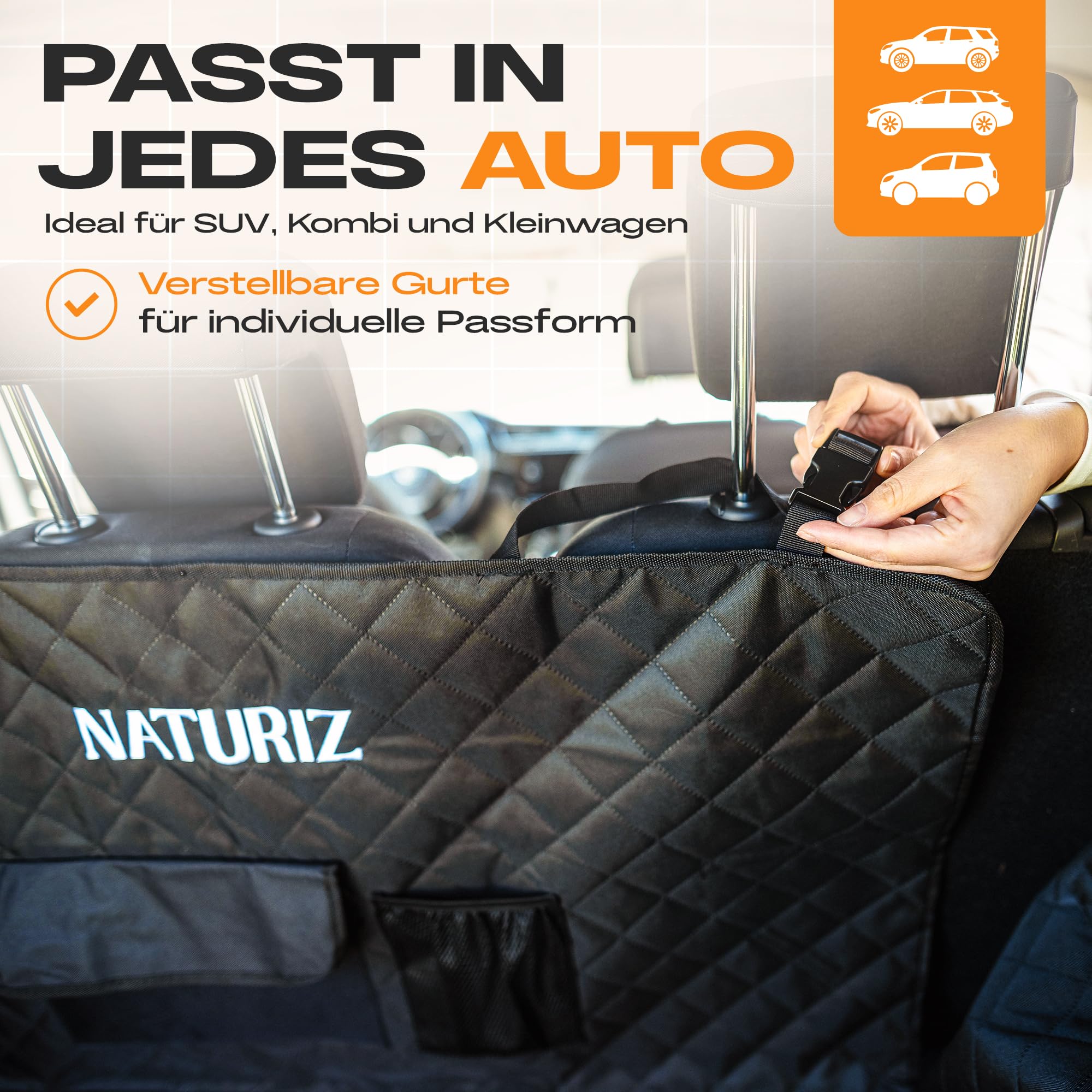 Naturiz® Kofferraumschutz Hund mit Seiten- & Ladekantenschutz - Hundedecke Auto Kofferraum - Universal Kofferraum Schutzmatte Wasserdicht & Pflegeleicht für Hunde -Hundematte mit Tasche (Kofferraum)