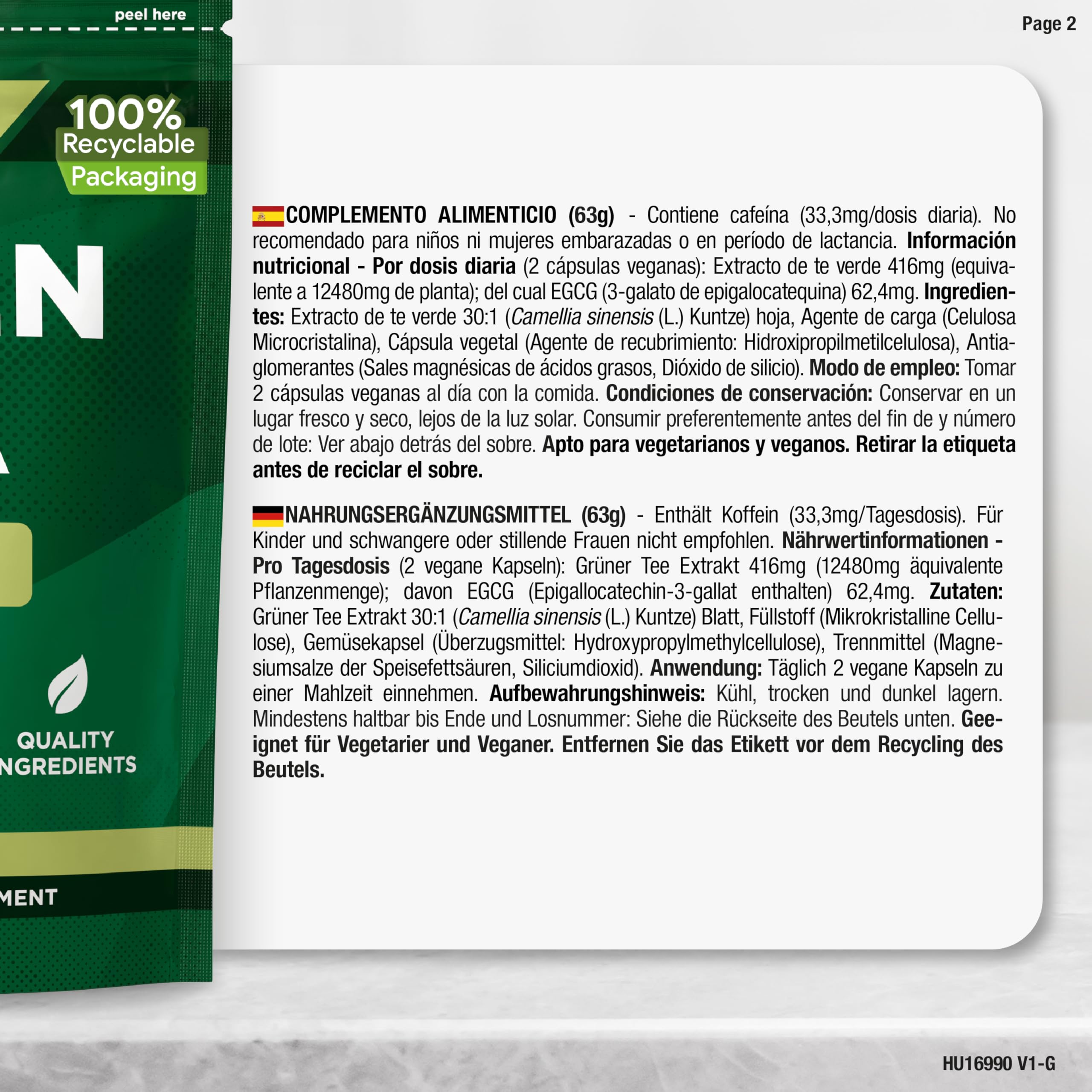 Te Verde Capsule 12480mg | Green Tea estratto ad alta resistenza | 120 capsule in polvere | Vegano e vegetariano | di Horbaach