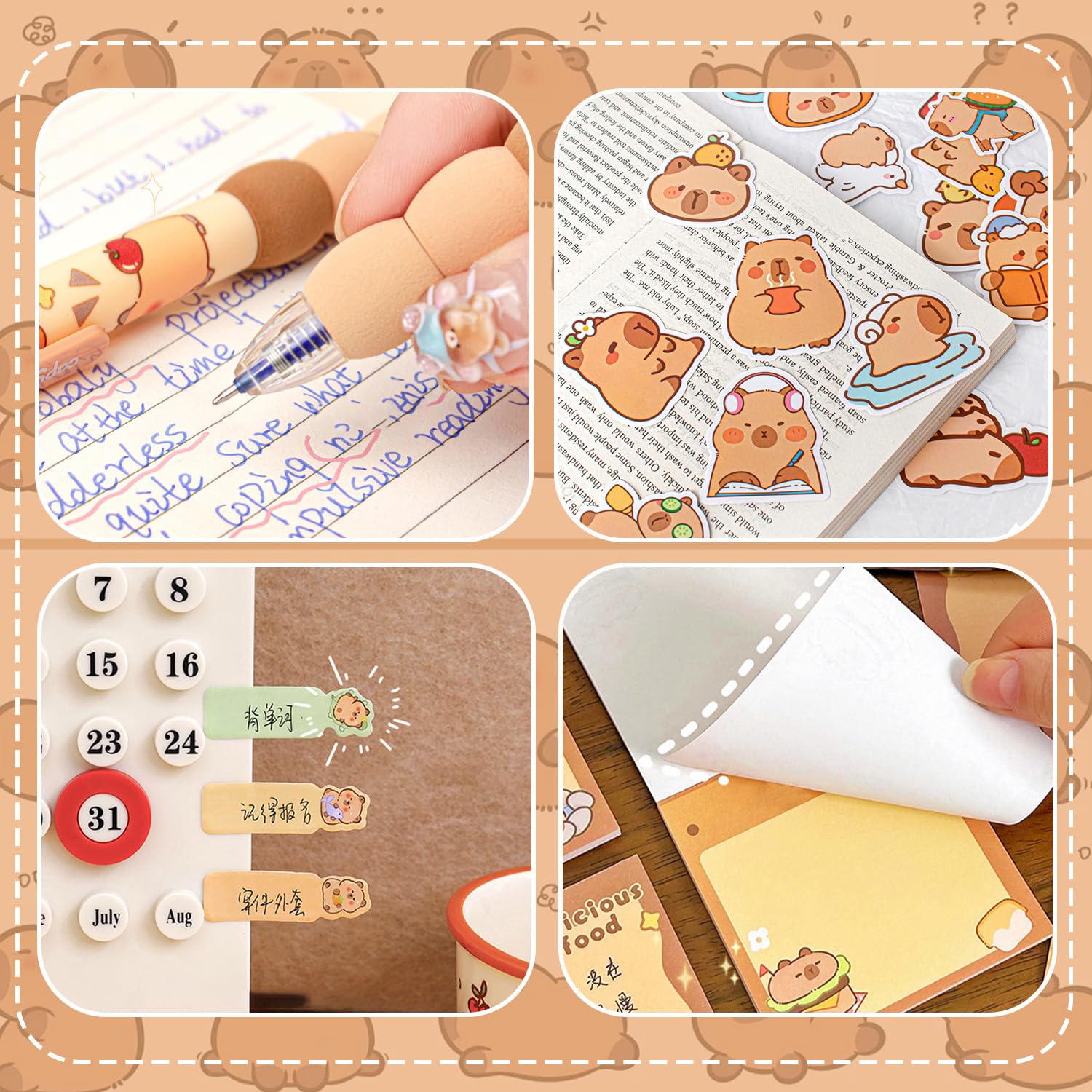 arrderly Cute Cartoon Stationery Set, Party Favor Supplies Includes Ball Point Gel Ink Pens Cartoon Stickers Bundle Sticky Notes Set Index Tabs Bookmarks Page Flags Back to School Gift for Kids - Image 4
