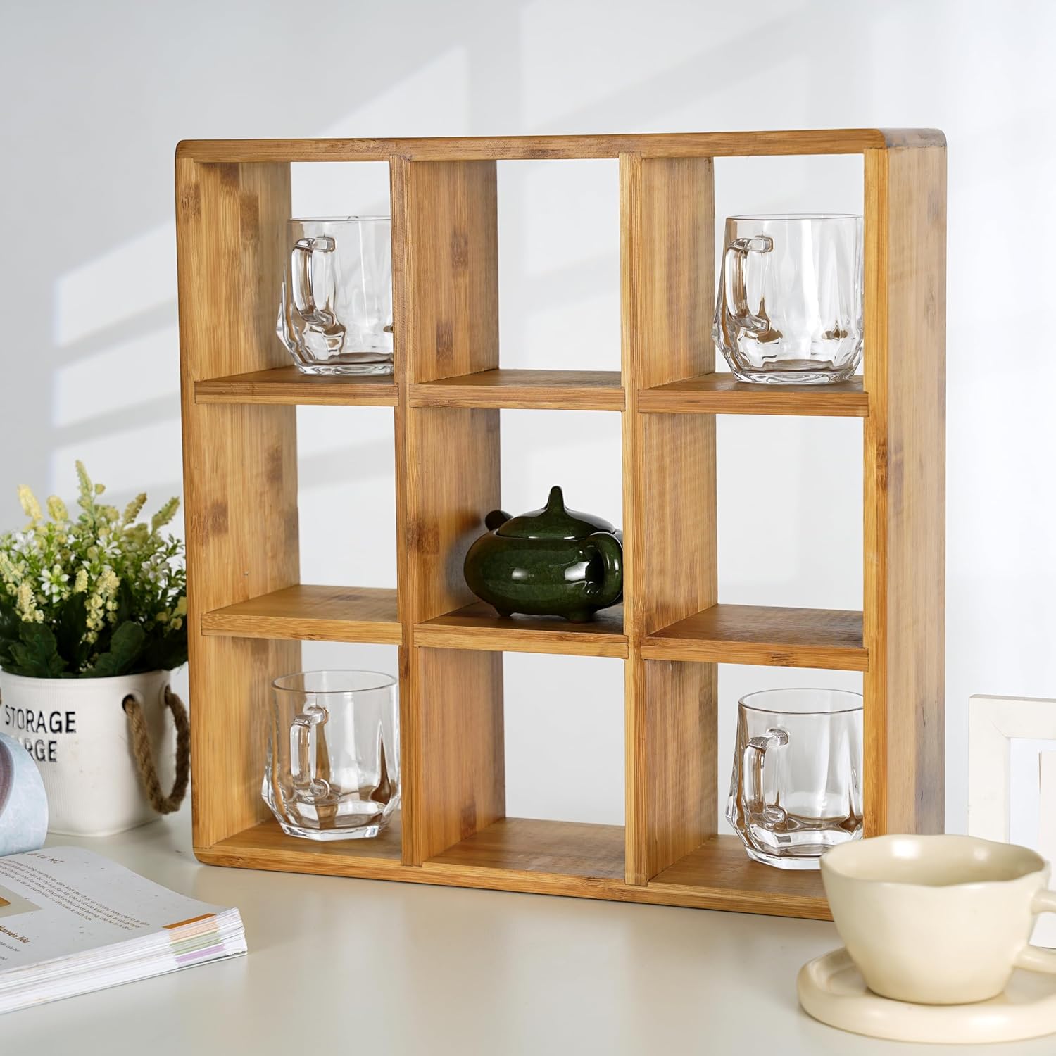 Cup Holder, Tea Mug Display Rack for Countertop with 9 Compartments ...