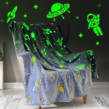 Jekeno Astronaut Spaceship Gifts Glow in The Dark Space Gifts Blanket