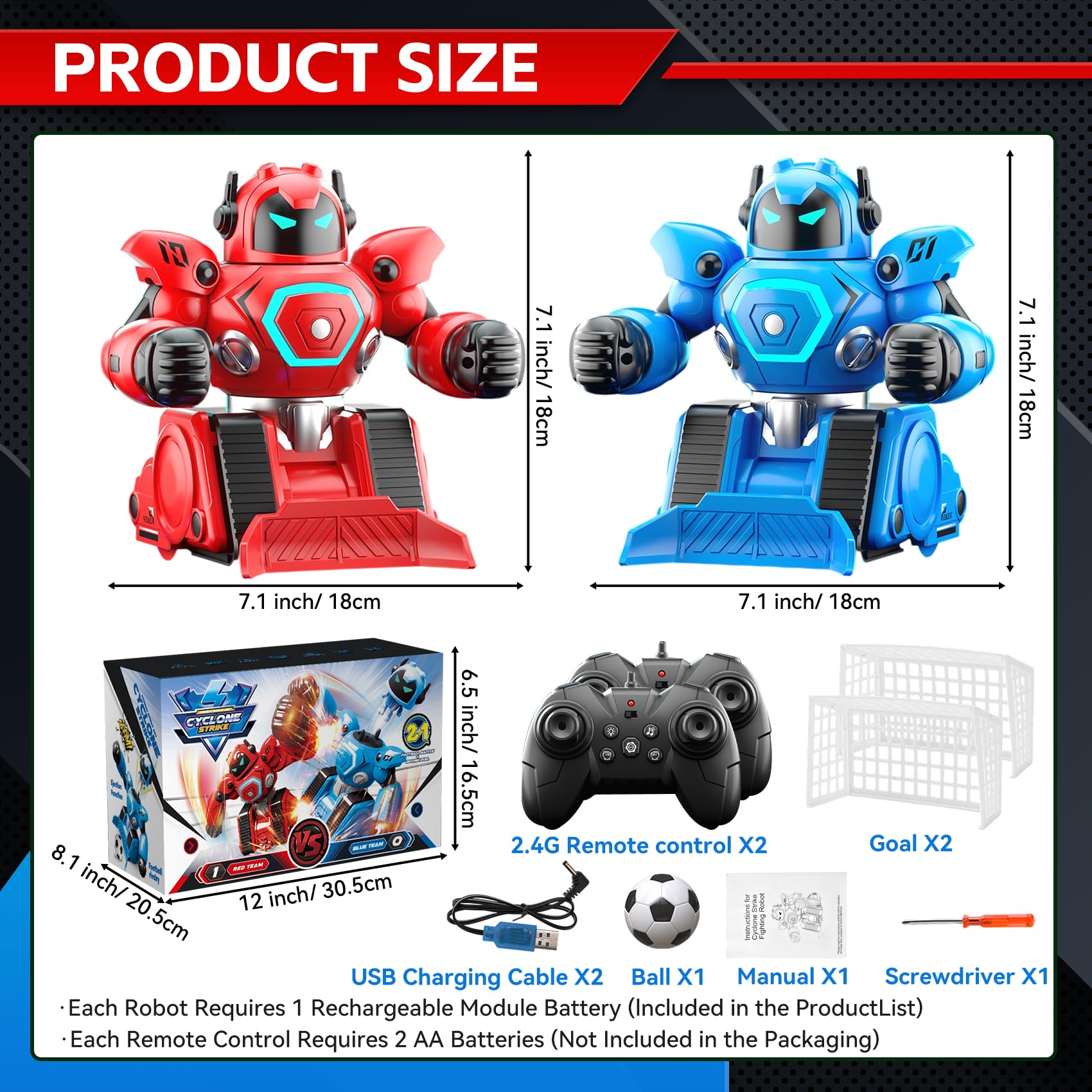2 Robots Teledirigidos, Juguete RC Robot de Combate con Modo Boxeo & Fútbol, Luz y Sonido, Recargables, Robots de Combate Regalo Niño a Partir de 6 Años