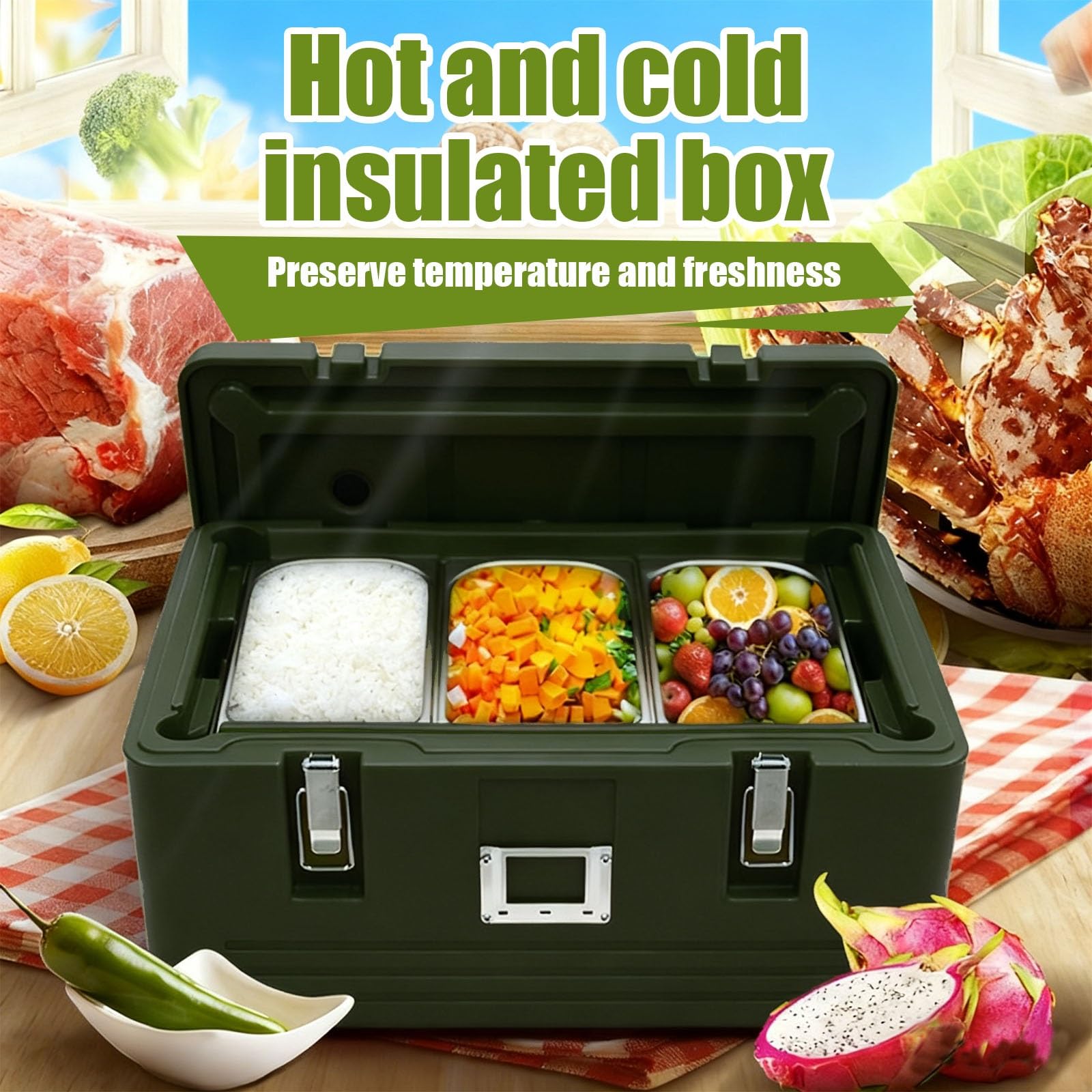 Caja Isotérmica Alimentos Contenedor Caliente Y Frío, Transporte Comida Caliente, Caja Térmica Profesional Para Catering Y Restaurantes, Gran Capacidad Alimentos(2 pans)