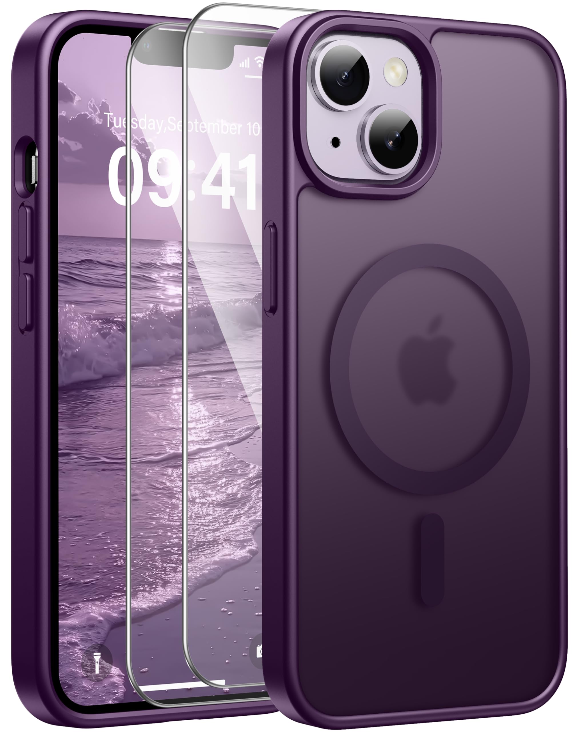Opkiegrn für Samsung Galaxy S25 5G Hülle, Kompatibel mit MagSafe mit 2 Stück Panzer Schutz Glas Folie, KameraSchutz Folie Stoßfest Kratzfest Transluzente Matt Handyhülle für Samsung S25, Grau