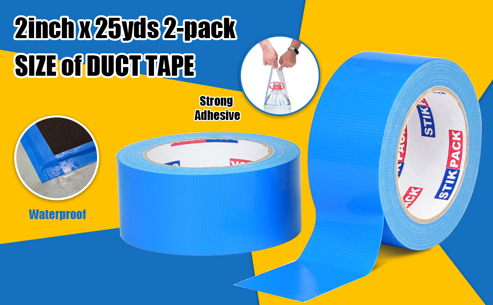 Image of 2 Rolls Blue Duct Tape, Heavy Duty Strong Industrial Colored Duct Tape 9mil x 2inch x 25yds Flexible, No Residue, Waterproof and Tear by Hand, Multi-Use for Indoor & Outdoor Repairs