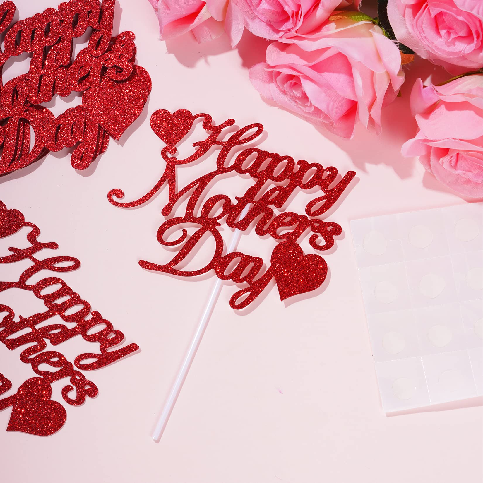 12 Pcs Happy Mother's Day Cake Toppers - Acrylic Heart Picks For Cake & Cupcake Decoration