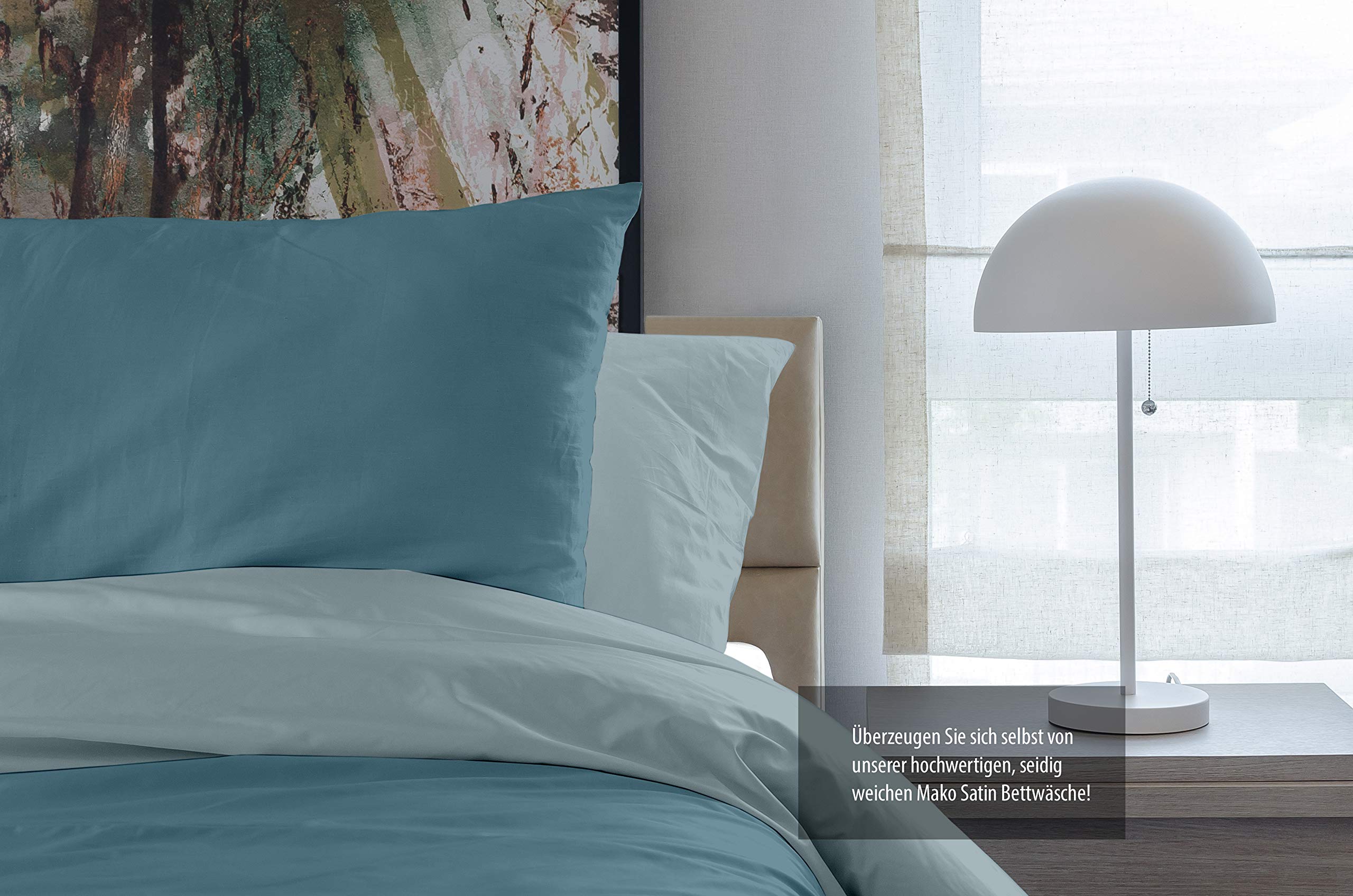 BLUE MOON Beddengoed 155 x 220 cm satijn beddengoedsets 100% katoen omkeerbaar beddengoed - Made in EU - 1x dekbedovertrek 155 x 220 cm en 1 x kussensloop 80 x 80 cm (aqua, 155 x 220 80 x 80 cm