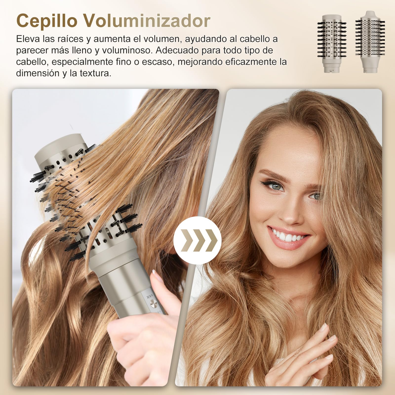 7MAGIC Moldeador Pelo 6 en 1, Secador Cepillo Alisador 1300W, Efecto Coanda, Cuidado iónico