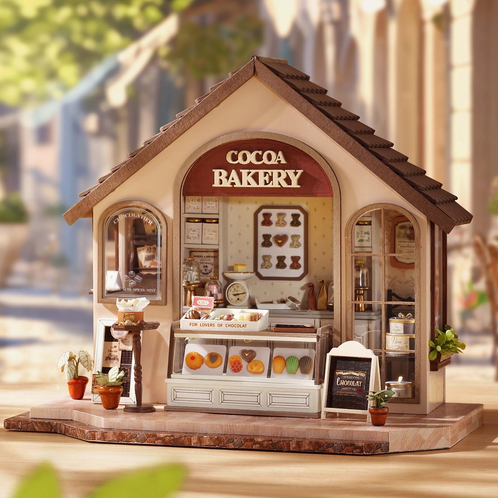 CUTEROOM Zestaw do samodzielnego montażu miniaturowego modelu z drewna – zestaw do budowy miniaturowej piekarni, idealny jako dekoracja domu, miniaturowy zestaw do budowy domu (Leisurely Bakery)