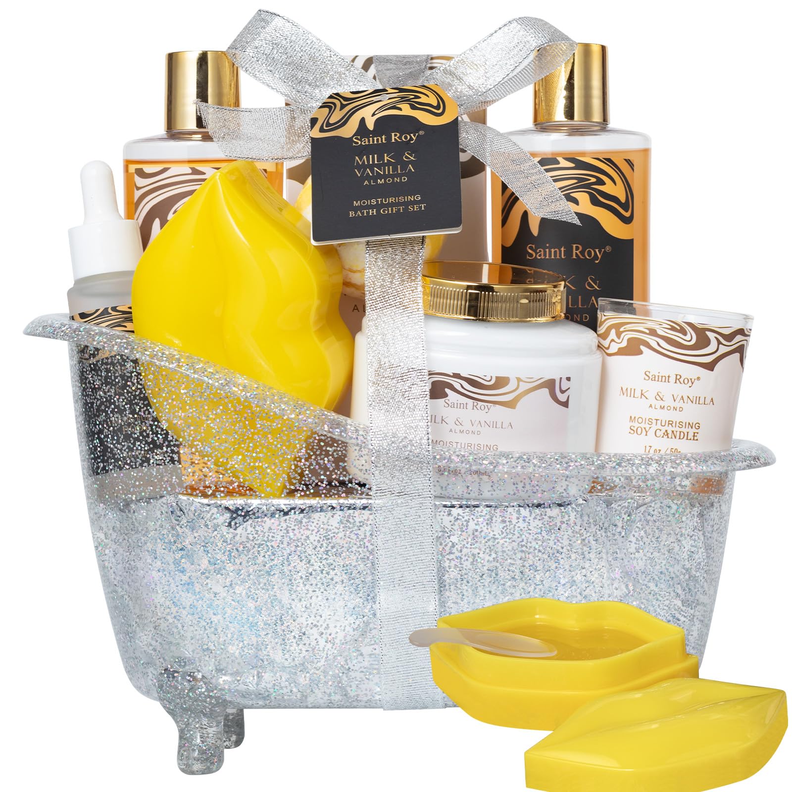 Spa Gift Basket, beauty bath kit Mother Day Gifts for Women, Bath and Body Almond Milk Vanilla Spa Gifts for Women, Bath Gift Set Christmas, Scent