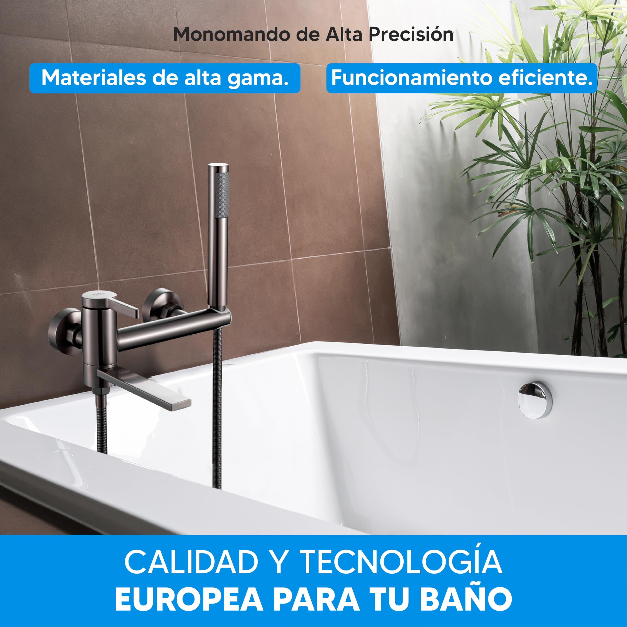 INEX EUROPA Grifo Bañera Ducha de Acero Inoxidable - Grifo de Baño con Teléfono de Mano y Manguera 175cm - Grifo Monomando Alta Presión Ahorro de Agua - Instalación Fácil y Ajustable (Gris)