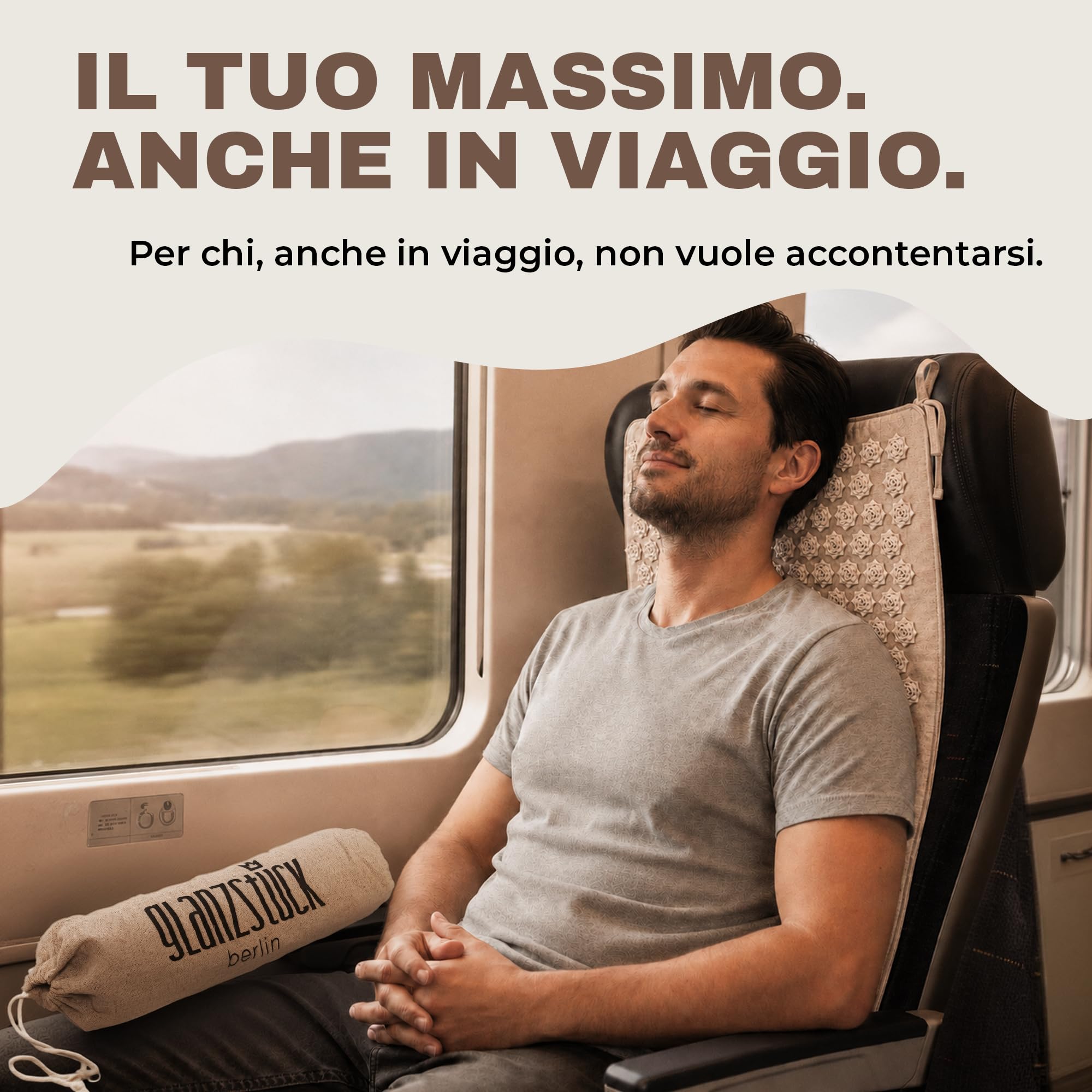 Glanzstück Berlin® Health Collection: Set di tappetini per agopressione XL TO GO Intense in lino, aiuto in caso di tensioni, mal di schiena, tappetino massaggiante con custodia, sostenibile
