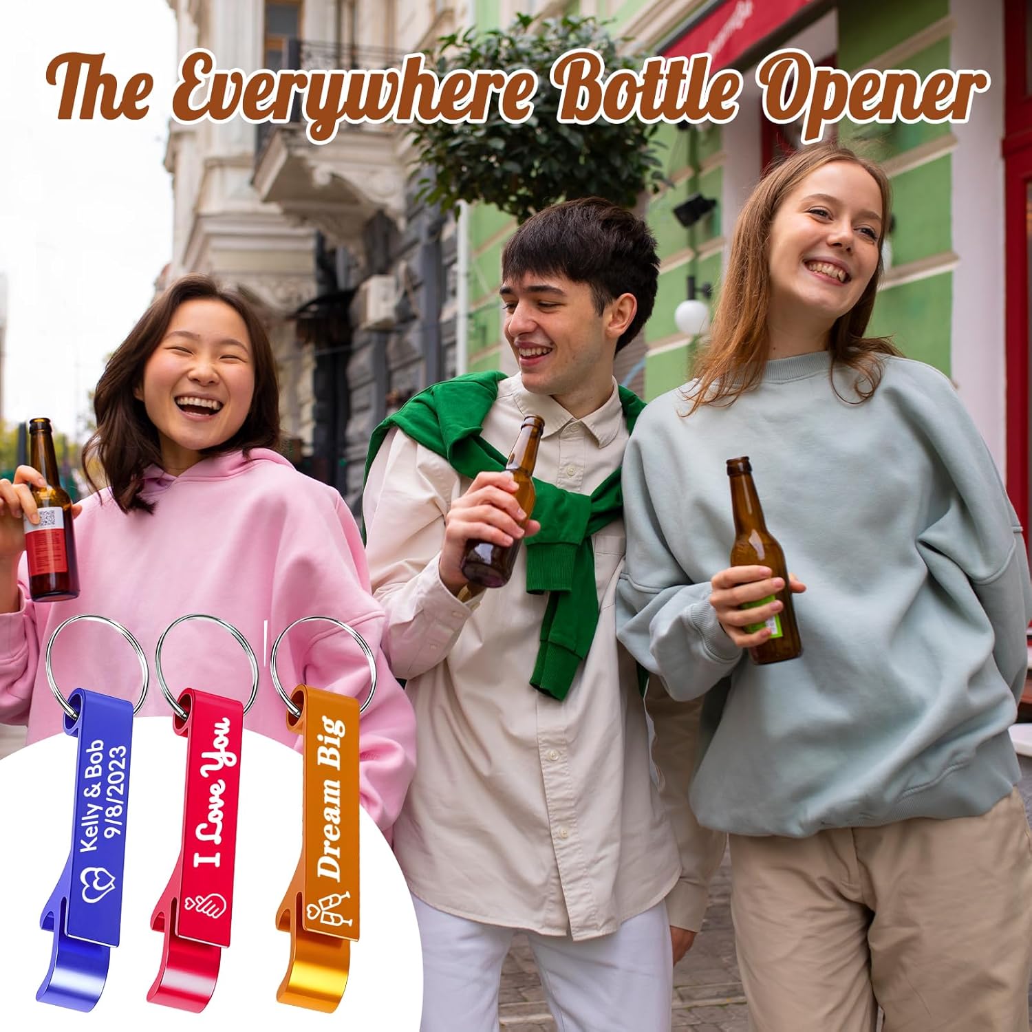 Custom Bottle Opener Keychain, Personalized Bottle Opener Bulk, Customized Bottle Opener Keychain with Logo/Text, Party Favors, Wedding Gifts for Guests, Anniversary (100)