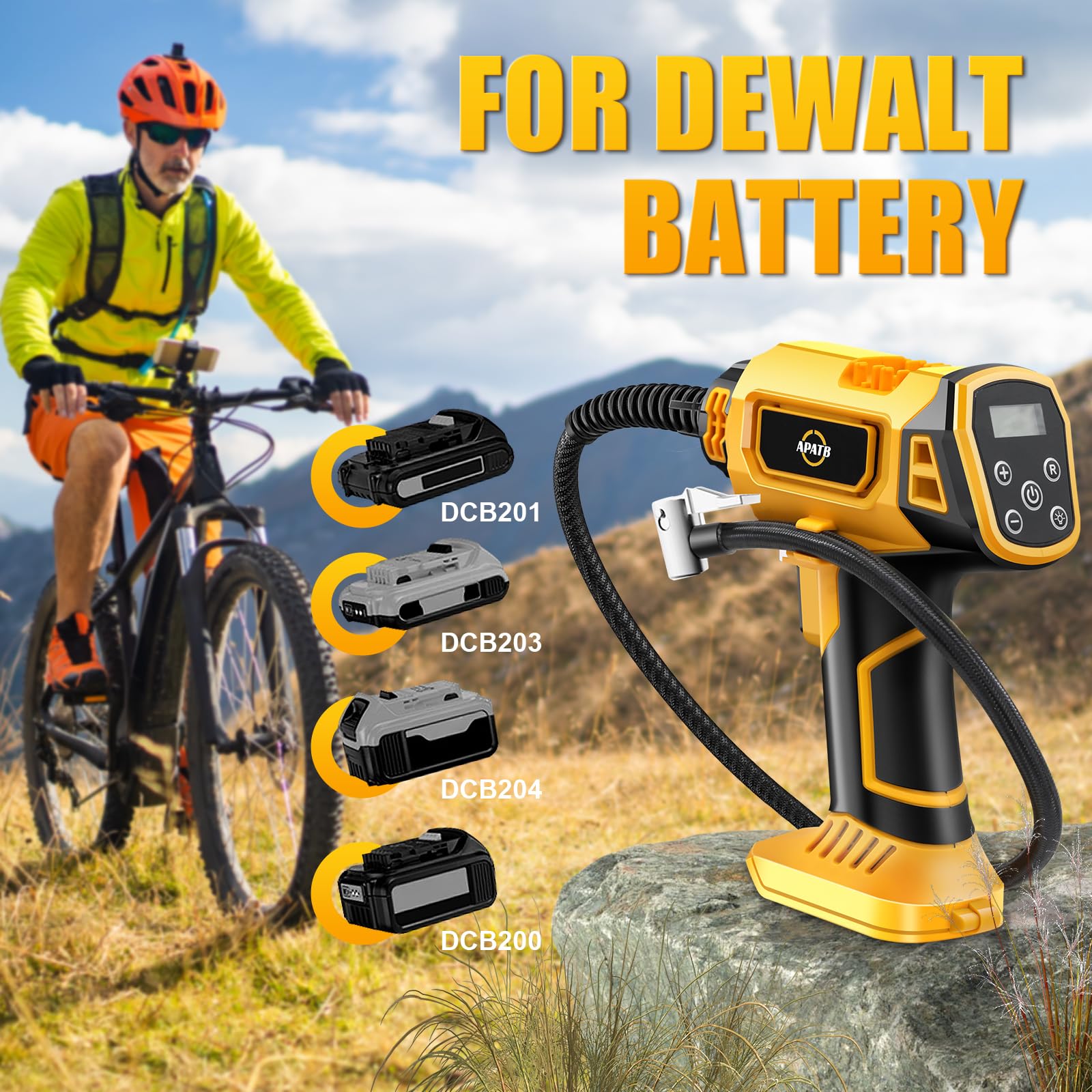Outils Dewalt Compresseur Batterie Dewalt 21V - 130 PSI Max - Arrêt Automatique - Affichage Numérique - Pour Pneus Vélo/voiture/ballons Gonflage Pneus 130PSI