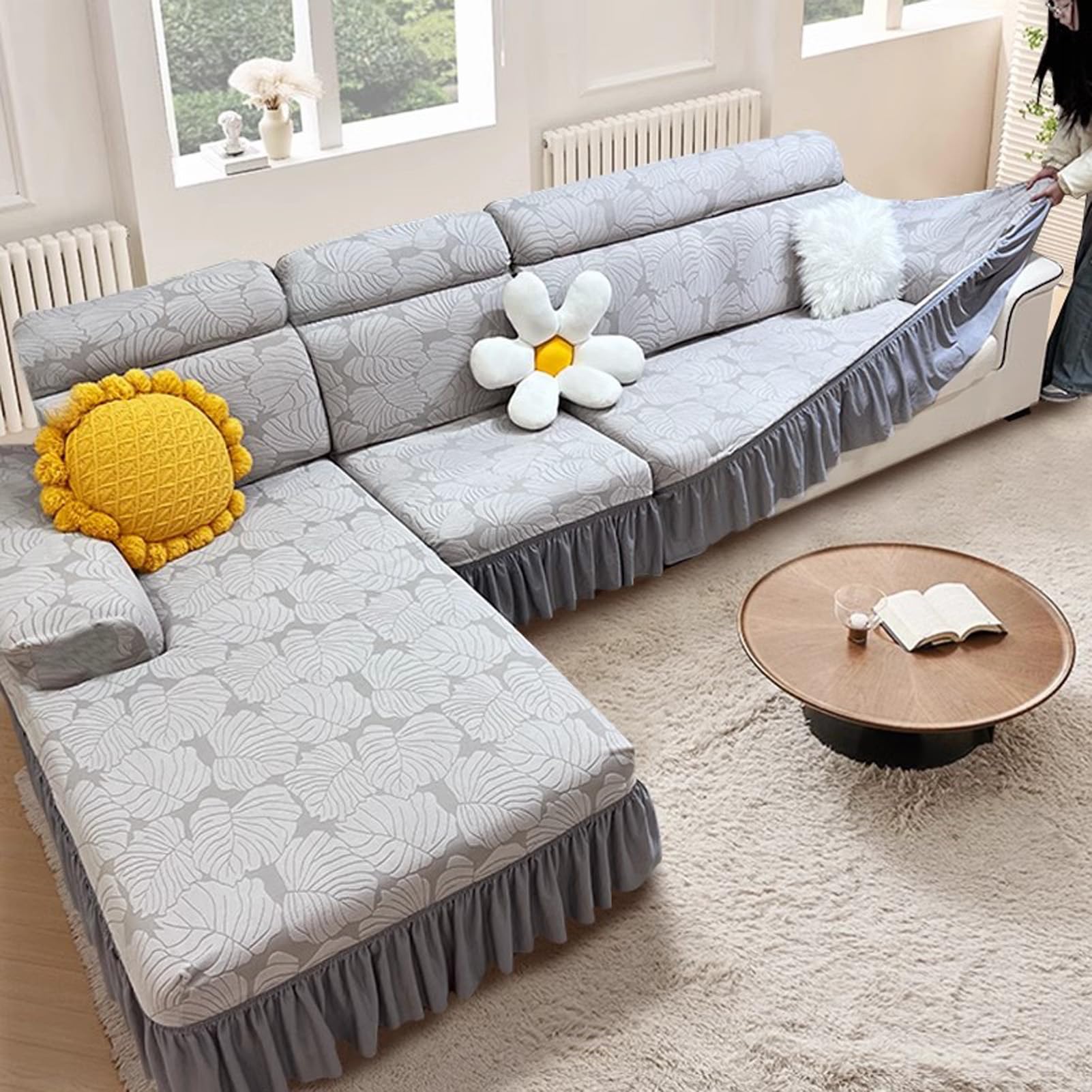 Housse de canapé en velours luxueux pour angles et assises en L