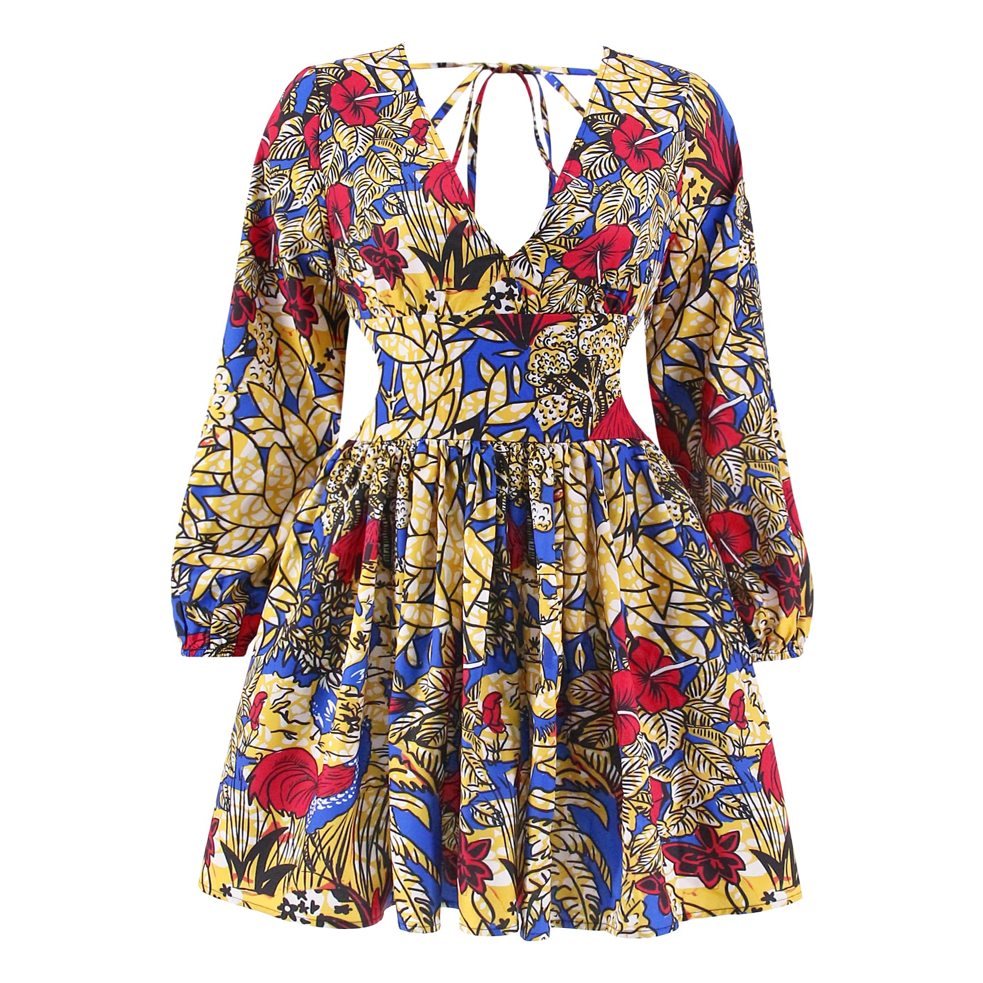 African Dashiki Printing Dress Long Sleeve Midi Fit Foraml A Line Swing Dresses