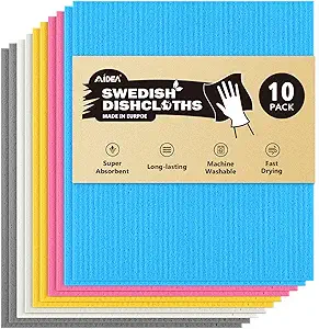 AIDEA Swedish Dishcloths for Kitchen-10PK, Absorbent Sponge Dish Cloth, Dishcloths for Washing Dishes, Reusable Paper Towels Dish Cloths, Swedish Towels for Home, Kitchen, Glass, 7