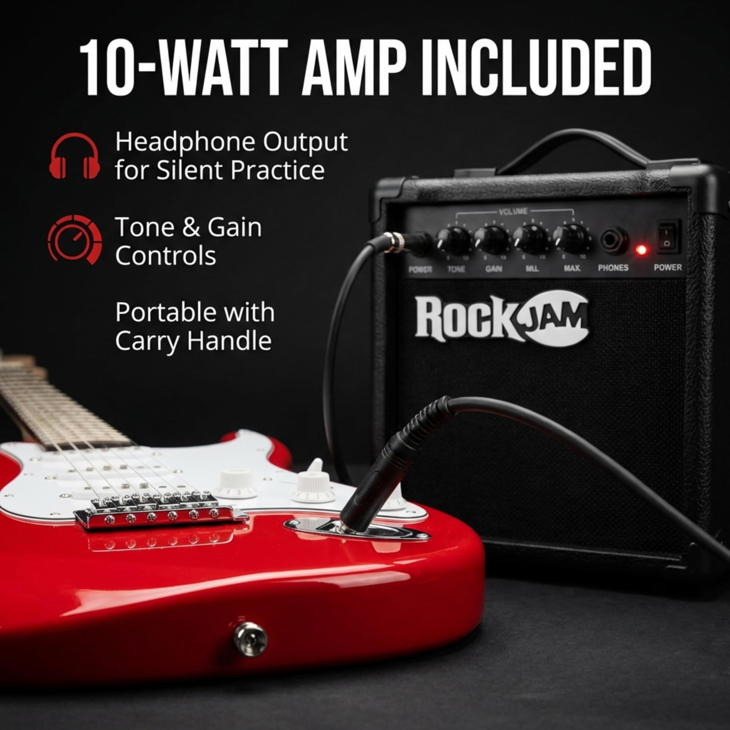 ロックジャム　Rock JAM　エレキギター レッド RockJam Full Size Electric Guitar Kit with 10-Watt Guitar Amp